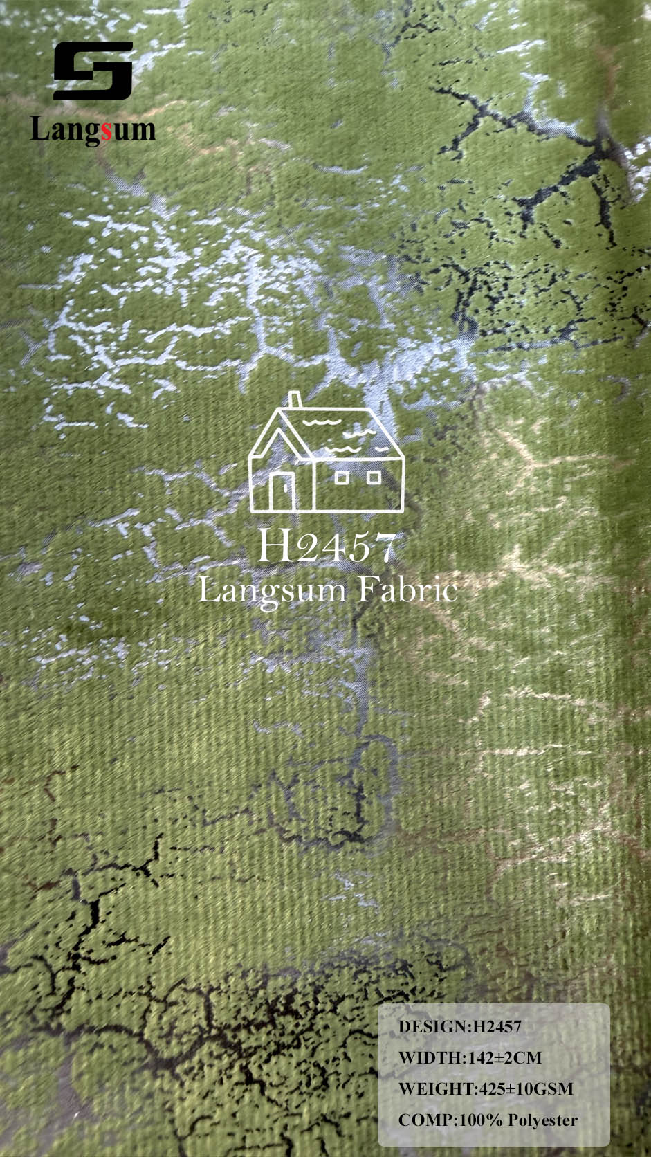 H2457 Crackle-Pattern Polyester Upholstery Fabric – 425±10gsm, 56" Wide, 15 Colors Langsum Fabric