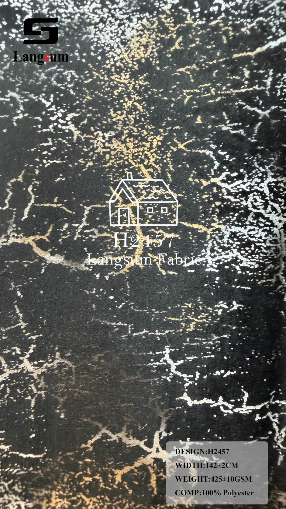 H2457 Crackle-Pattern Polyester Upholstery Fabric – 425±10gsm, 56" Wide, 15 Colors Langsum Fabric