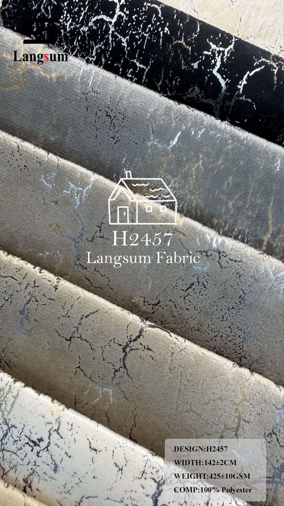 H2457 Crackle-Pattern Polyester Upholstery Fabric – 425±10gsm, 56" Wide, 15 Colors Langsum Fabric
