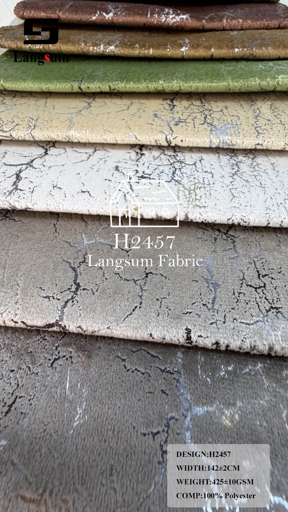 H2457 Crackle-Pattern Polyester Upholstery Fabric – 425±10gsm, 56" Wide, 15 Colors Langsum Fabric