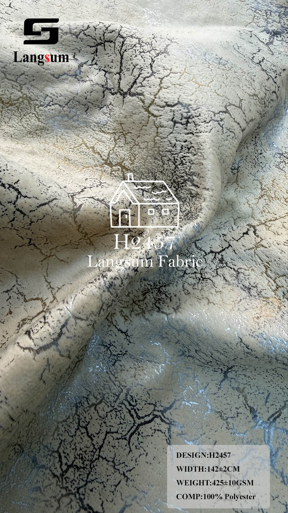 H2457 Crackle-Pattern Polyester Upholstery Fabric – 425±10gsm, 56" Wide, 15 Colors Langsum Fabric