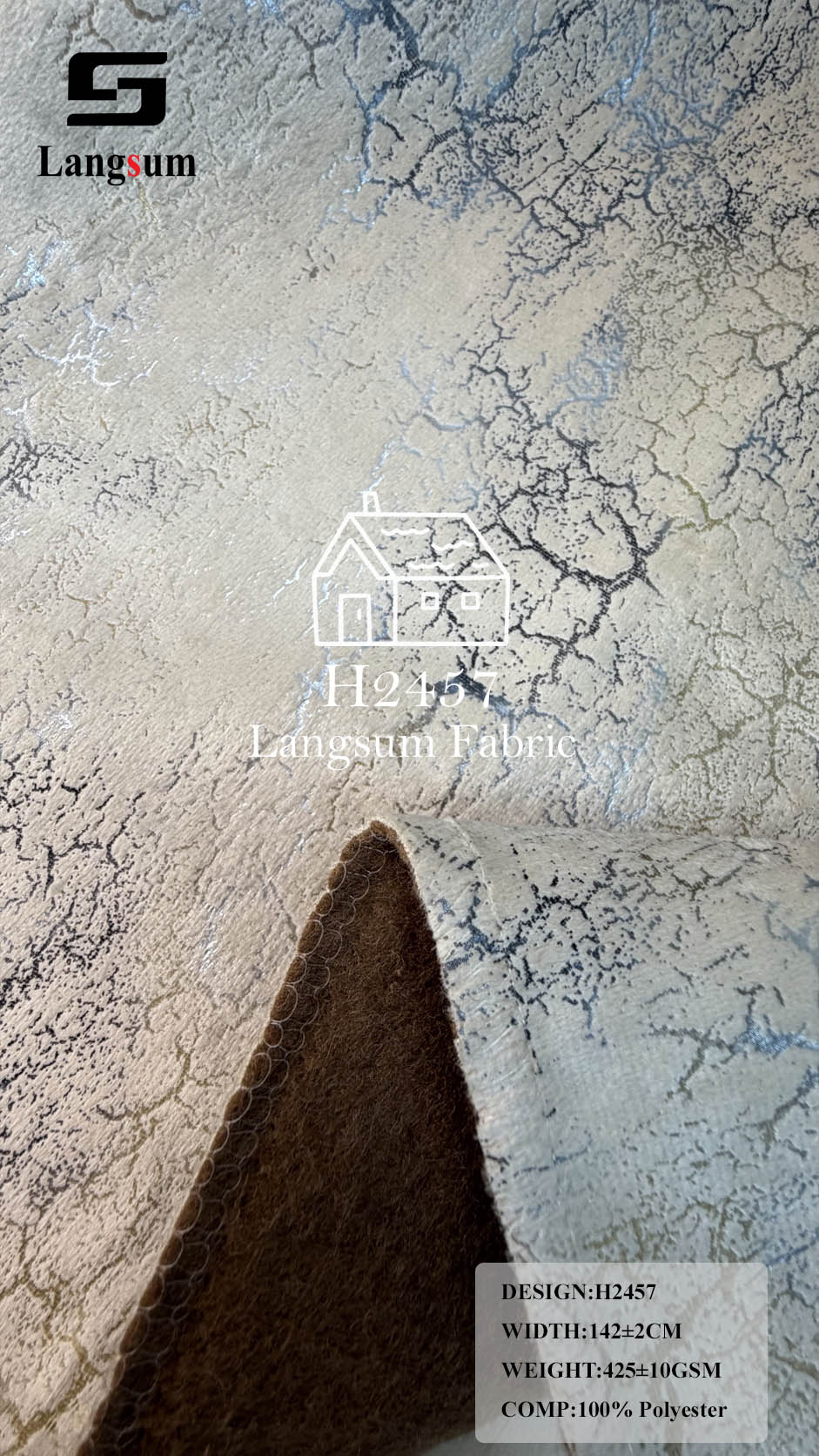 H2457 Crackle-Pattern Polyester Upholstery Fabric – 425±10gsm, 56" Wide, 15 Colors Langsum Fabric