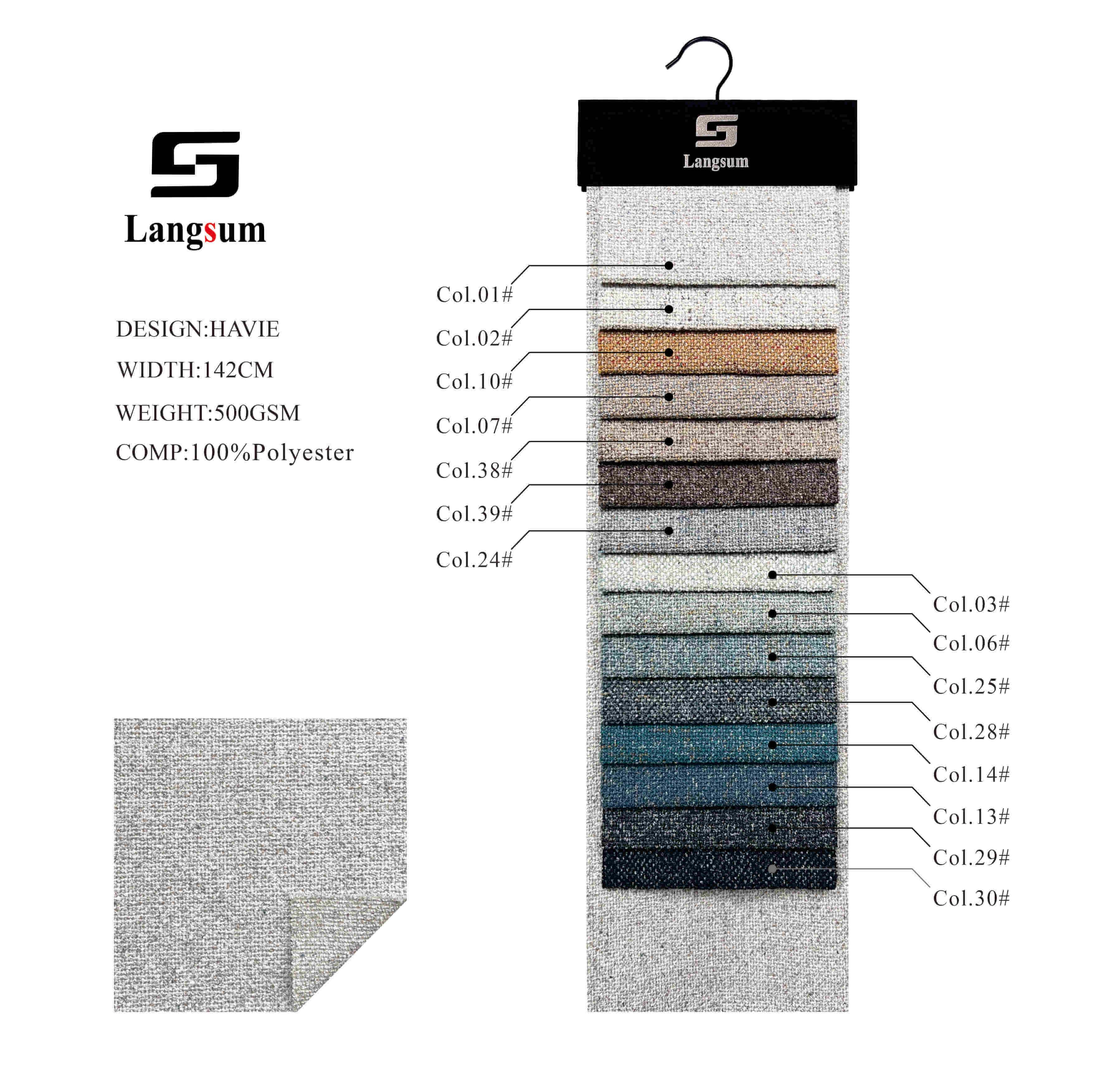 HAVIE Chenille Fabric Woven Jacquard Fabric – 500gsm, 56" Wide, 15 Colors Langsum Fabric