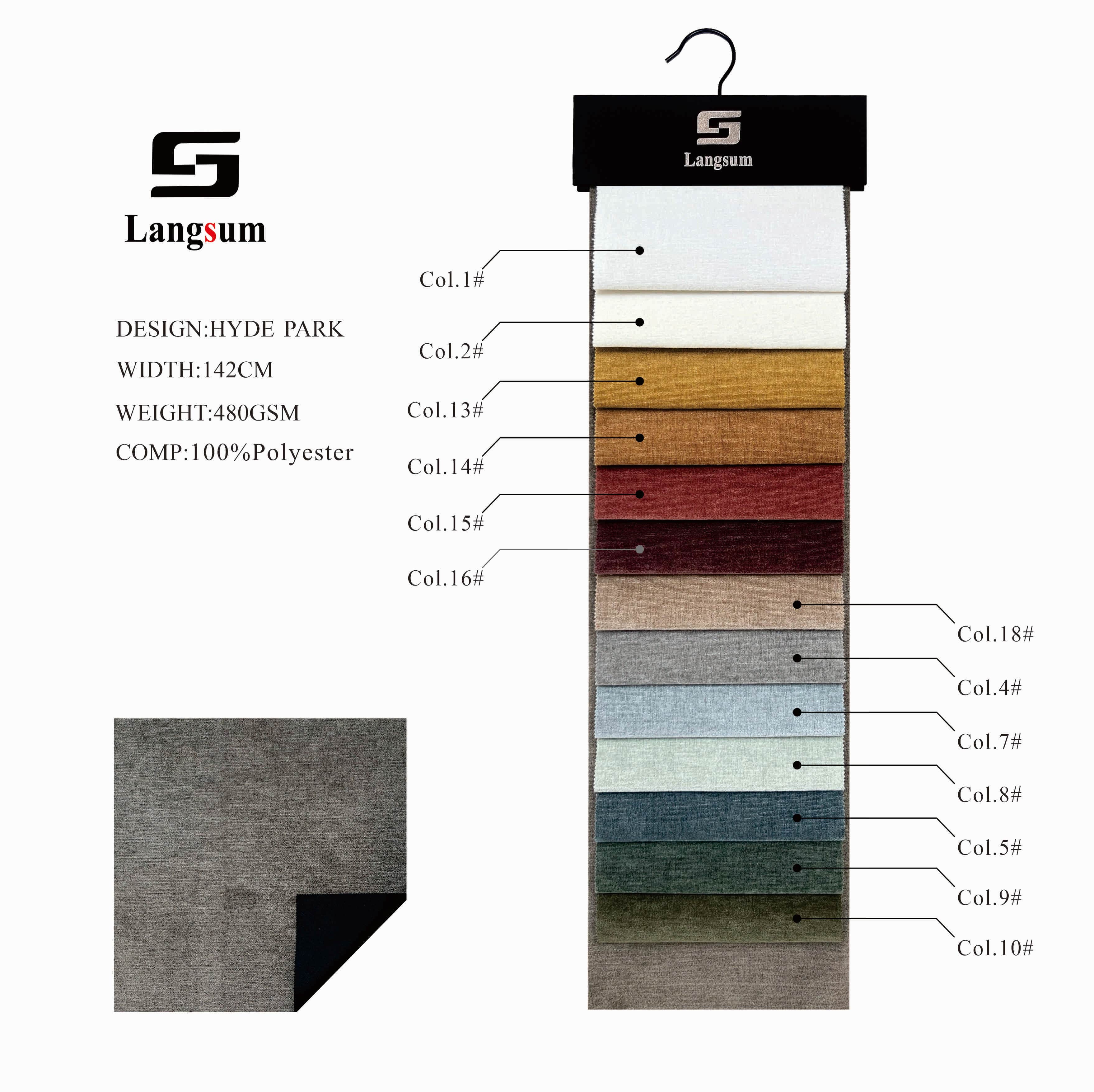 HYDE PARK Chenille Fabric Woven Jacquard Fabric – 480gsm, 56" Wide, 15 Colors Langsum Fabric