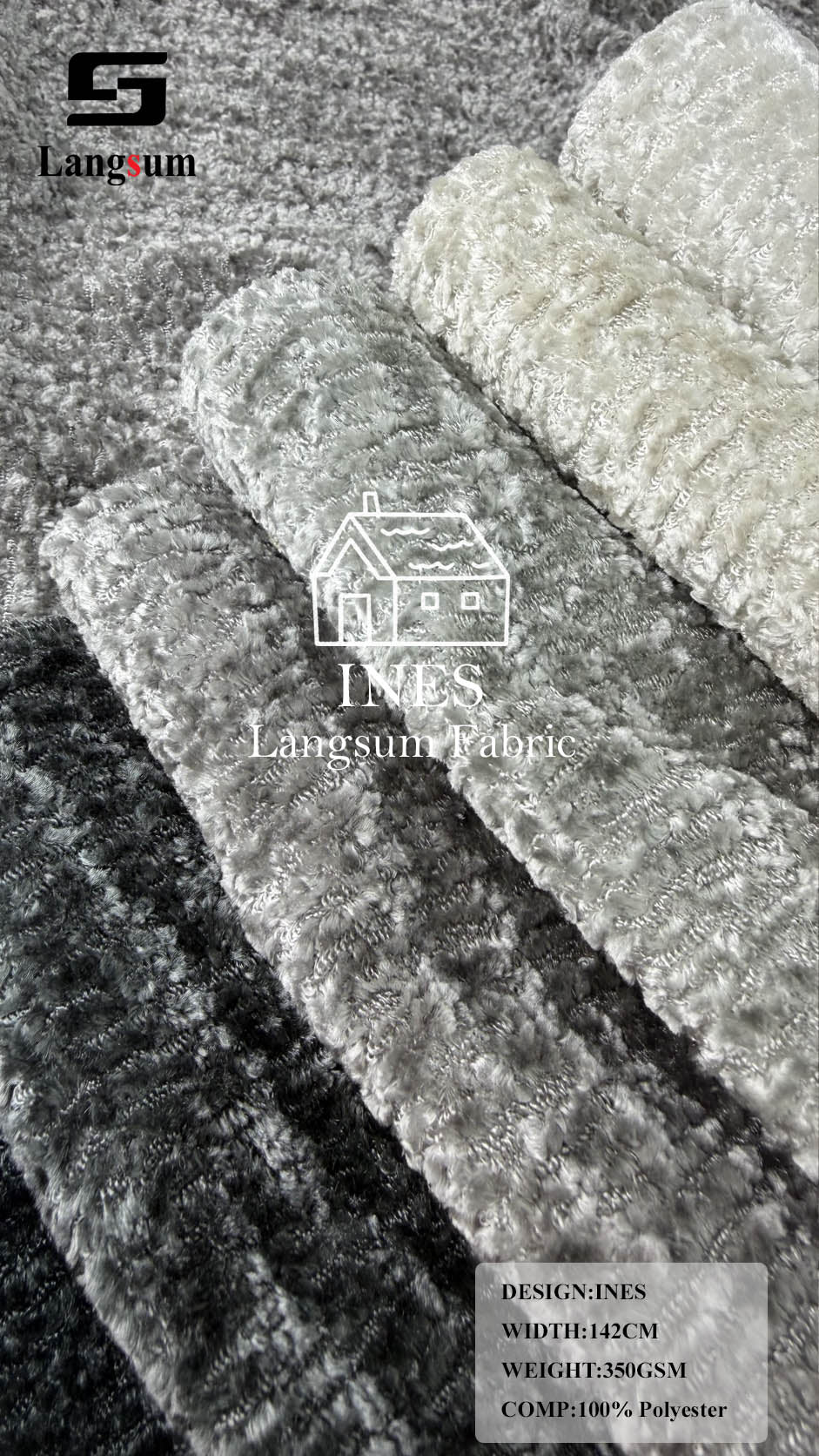 INES Curly-Textured Polyester Upholstery Fabric – 350gsm, 56" Wide, 16 Colors Langsum Fabric
