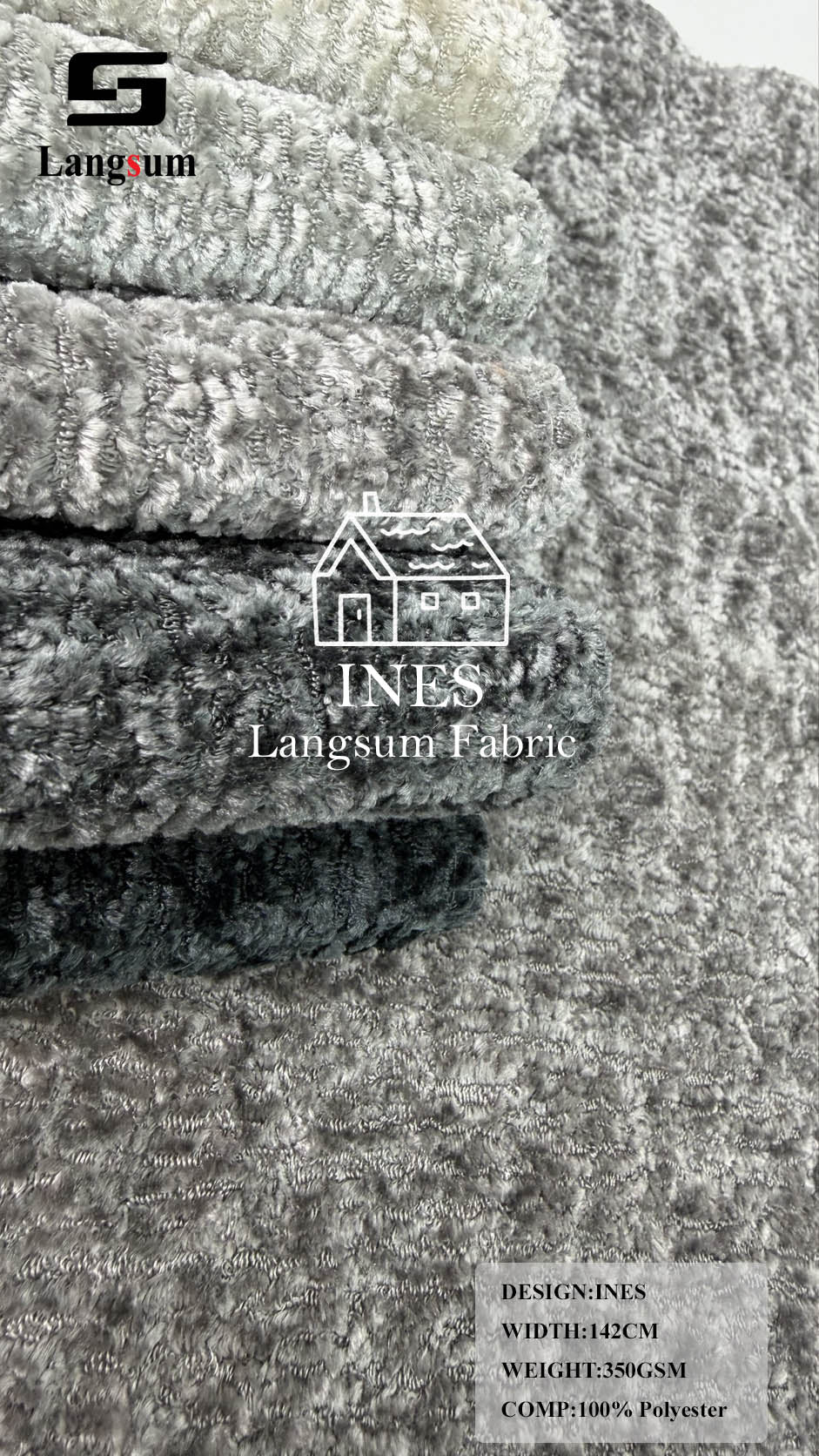 INES Curly-Textured Polyester Upholstery Fabric – 350gsm, 56" Wide, 16 Colors Langsum Fabric