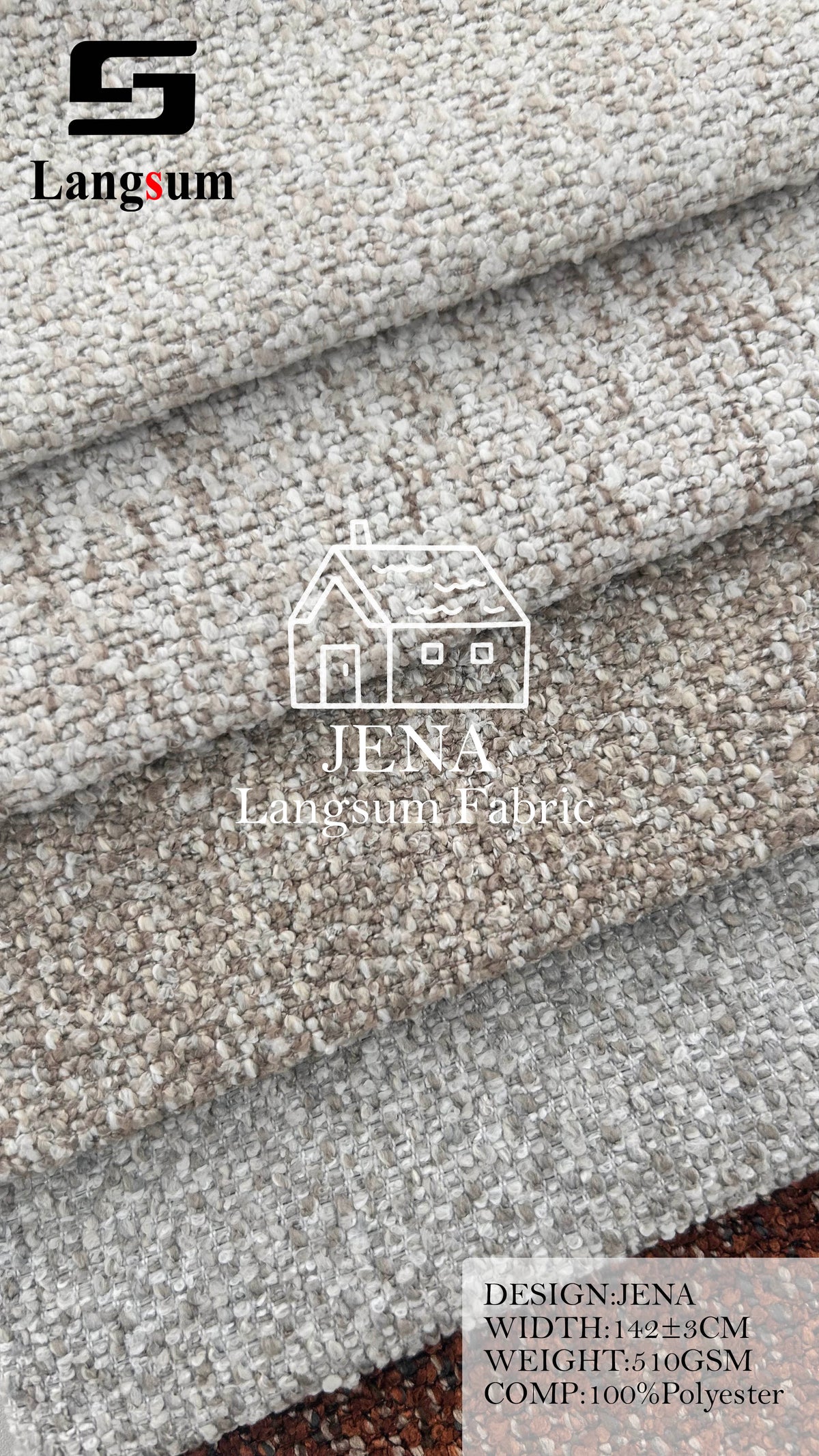 JENA Loop-Textured Polyester Upholstery Fabric – 510gsm, 56" Wide, 13 Colors Langsum Fabric