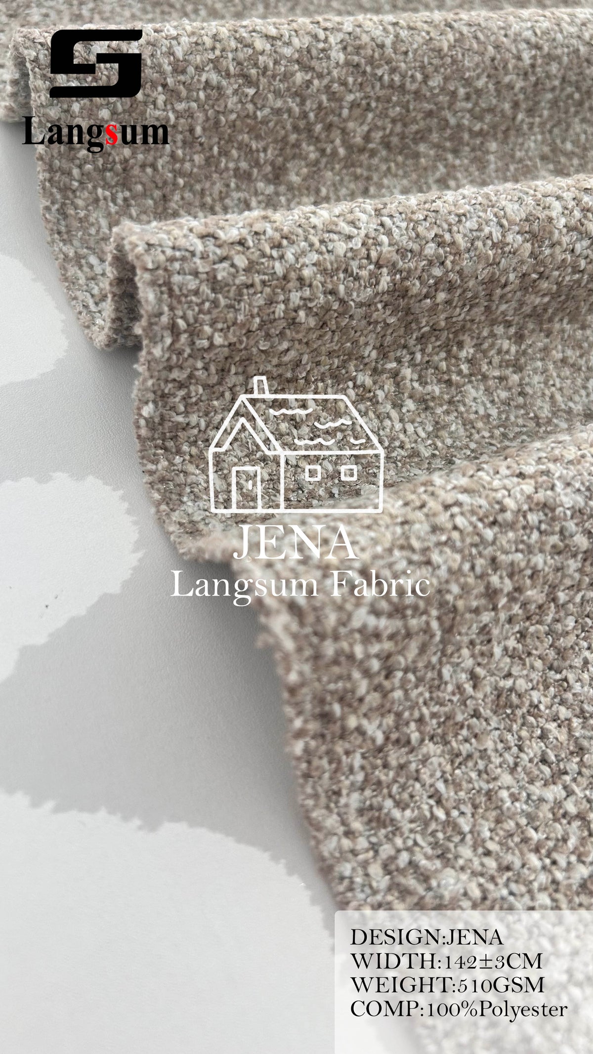 JENA Loop-Textured Polyester Upholstery Fabric – 510gsm, 56" Wide, 13 Colors Langsum Fabric