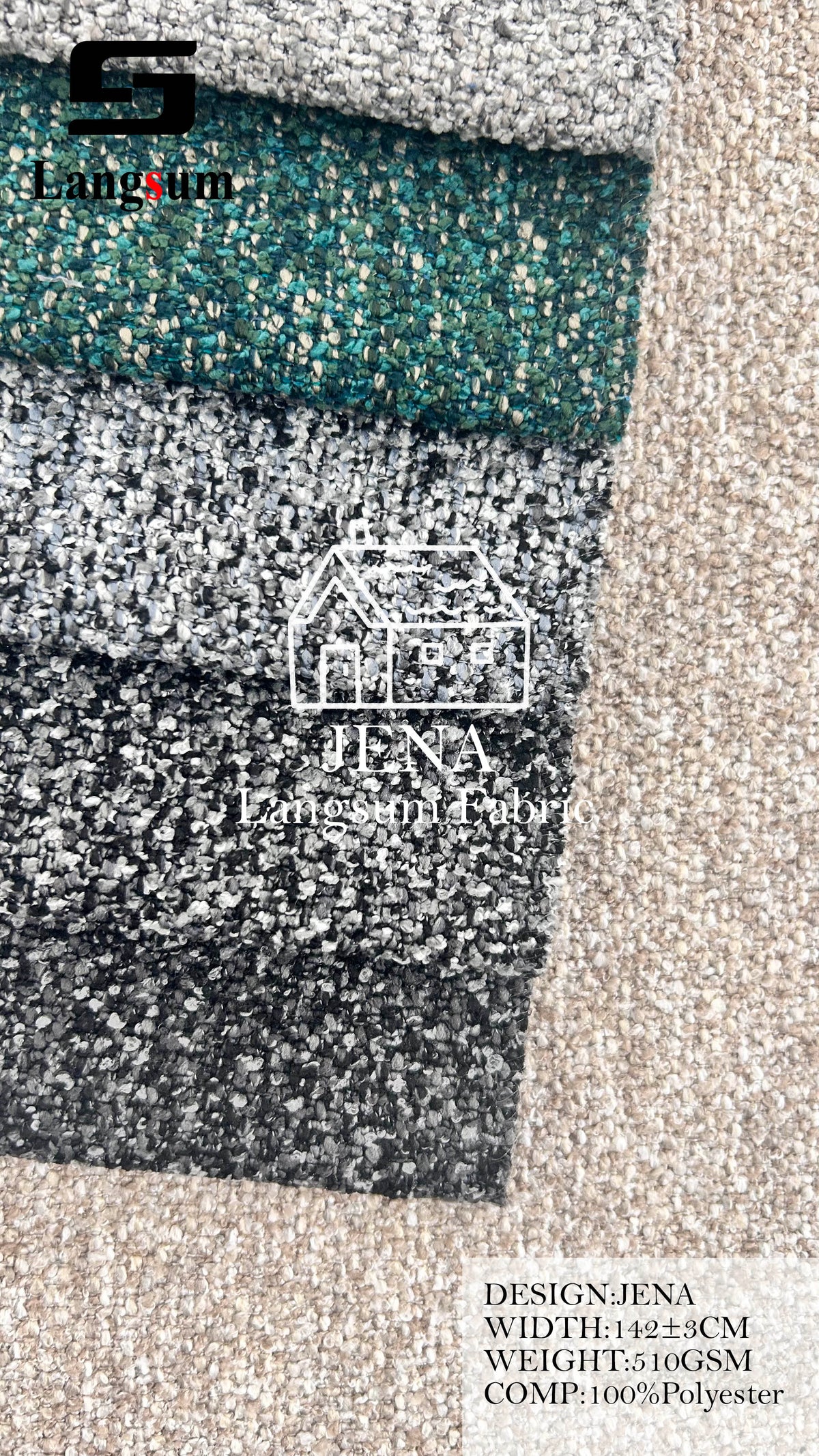 JENA Loop-Textured Polyester Upholstery Fabric – 510gsm, 56" Wide, 13 Colors Langsum Fabric