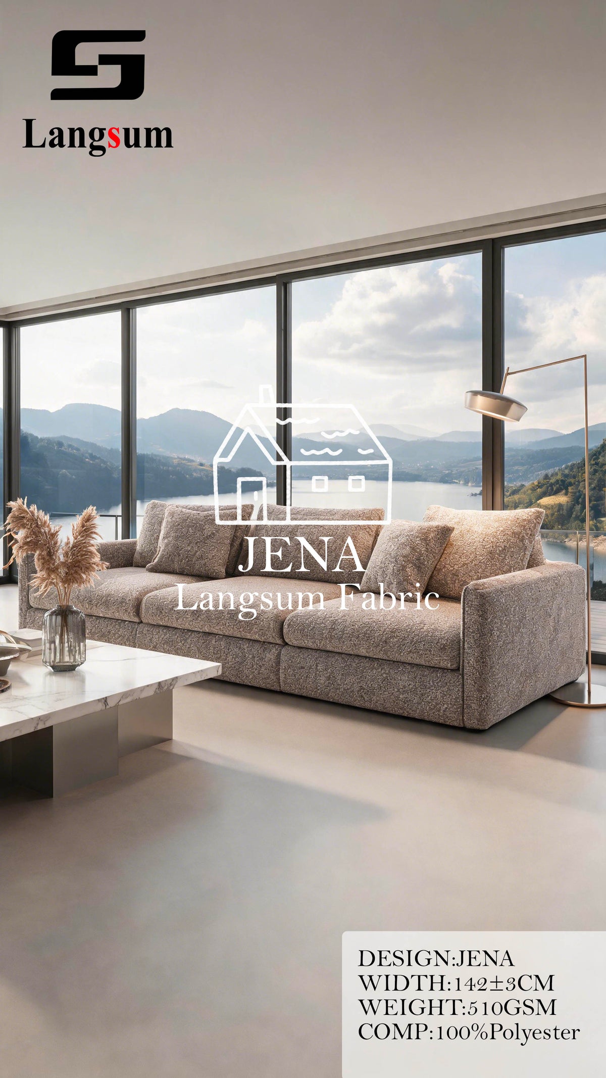 JENA Loop-Textured Polyester Upholstery Fabric – 510gsm, 56" Wide, 13 Colors Langsum Fabric