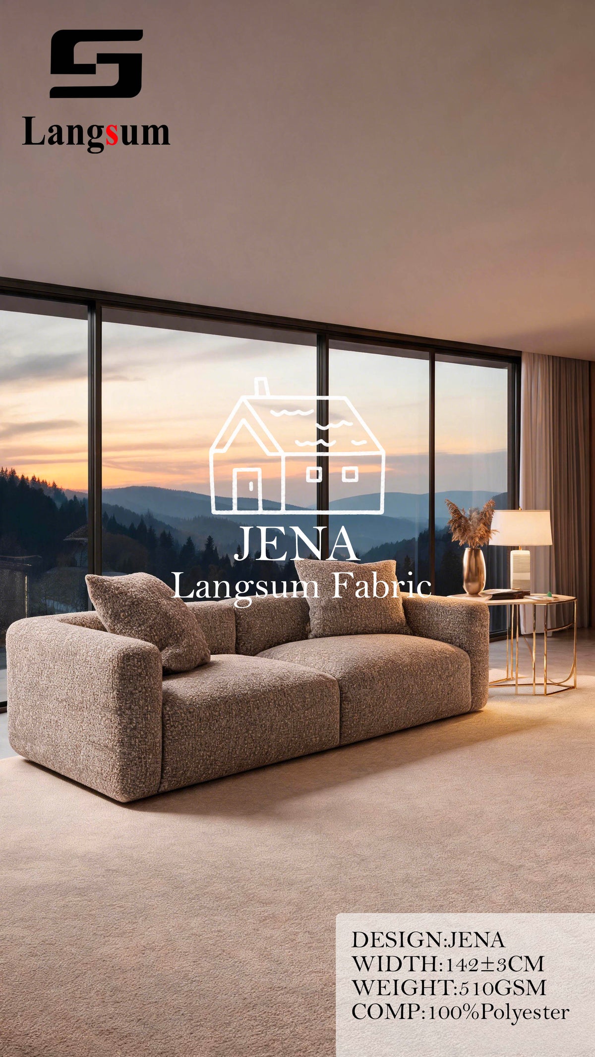 JENA Loop-Textured Polyester Upholstery Fabric – 510gsm, 56" Wide, 13 Colors Langsum Fabric