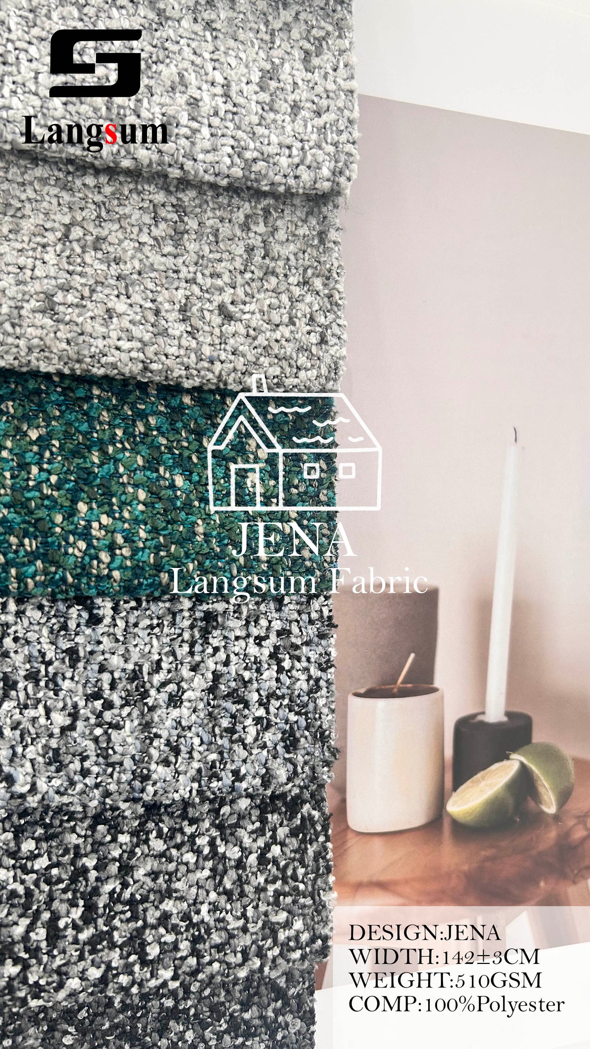 JENA Loop-Textured Polyester Upholstery Fabric – 510gsm, 56" Wide, 13 Colors Langsum Fabric
