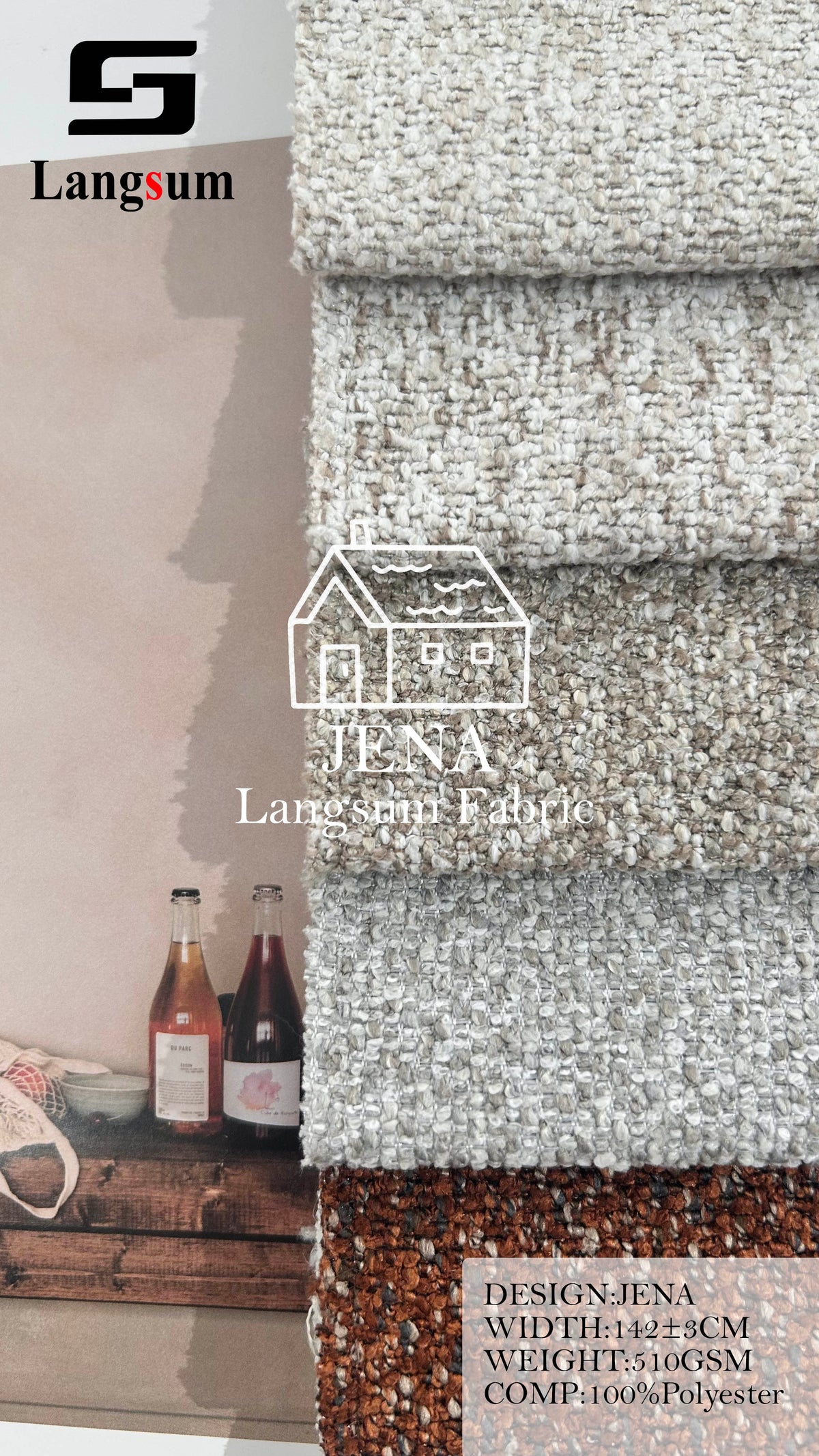 JENA Loop-Textured Polyester Upholstery Fabric – 510gsm, 56" Wide, 13 Colors Langsum Fabric