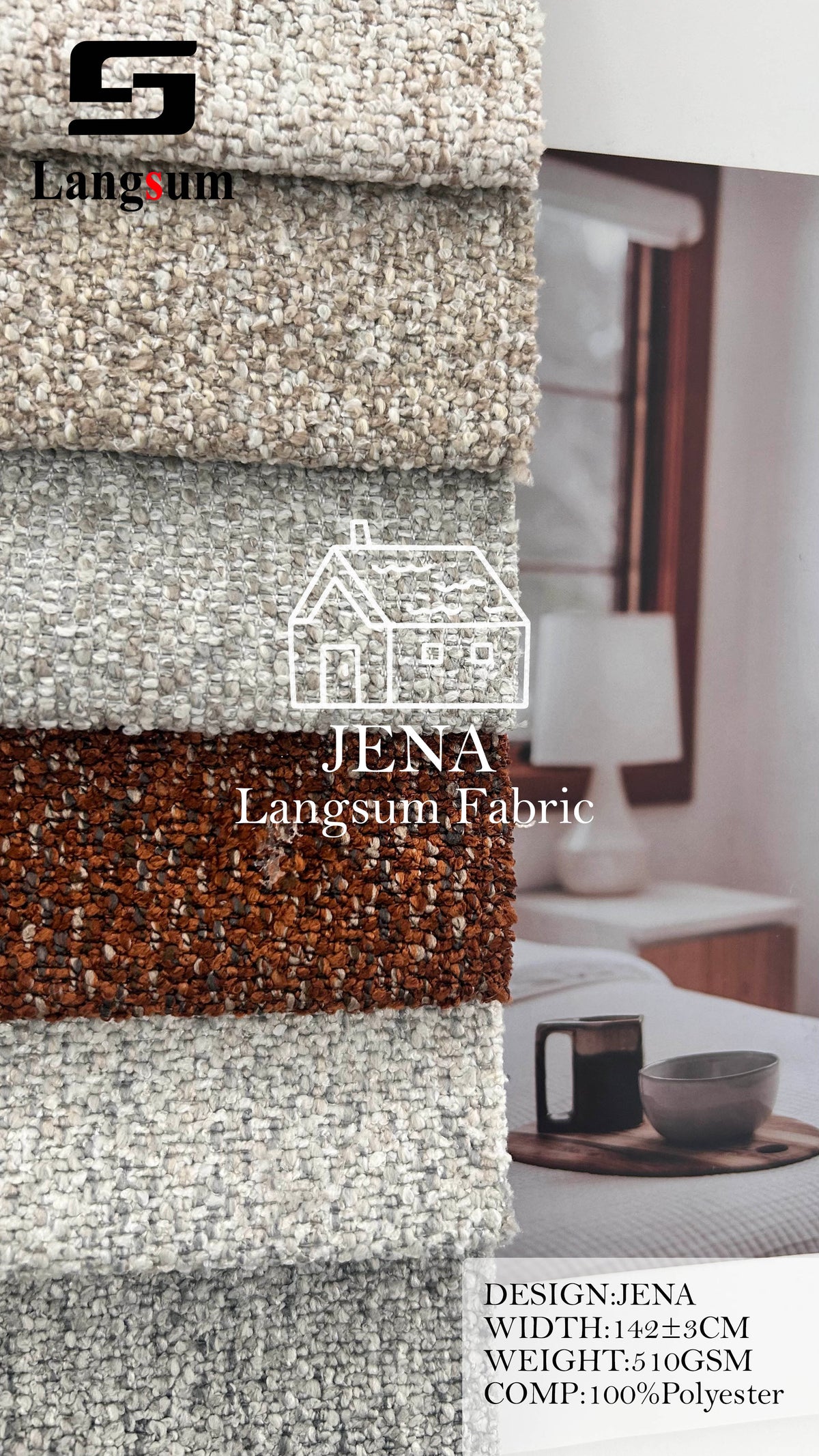 JENA Loop-Textured Polyester Upholstery Fabric – 510gsm, 56" Wide, 13 Colors Langsum Fabric