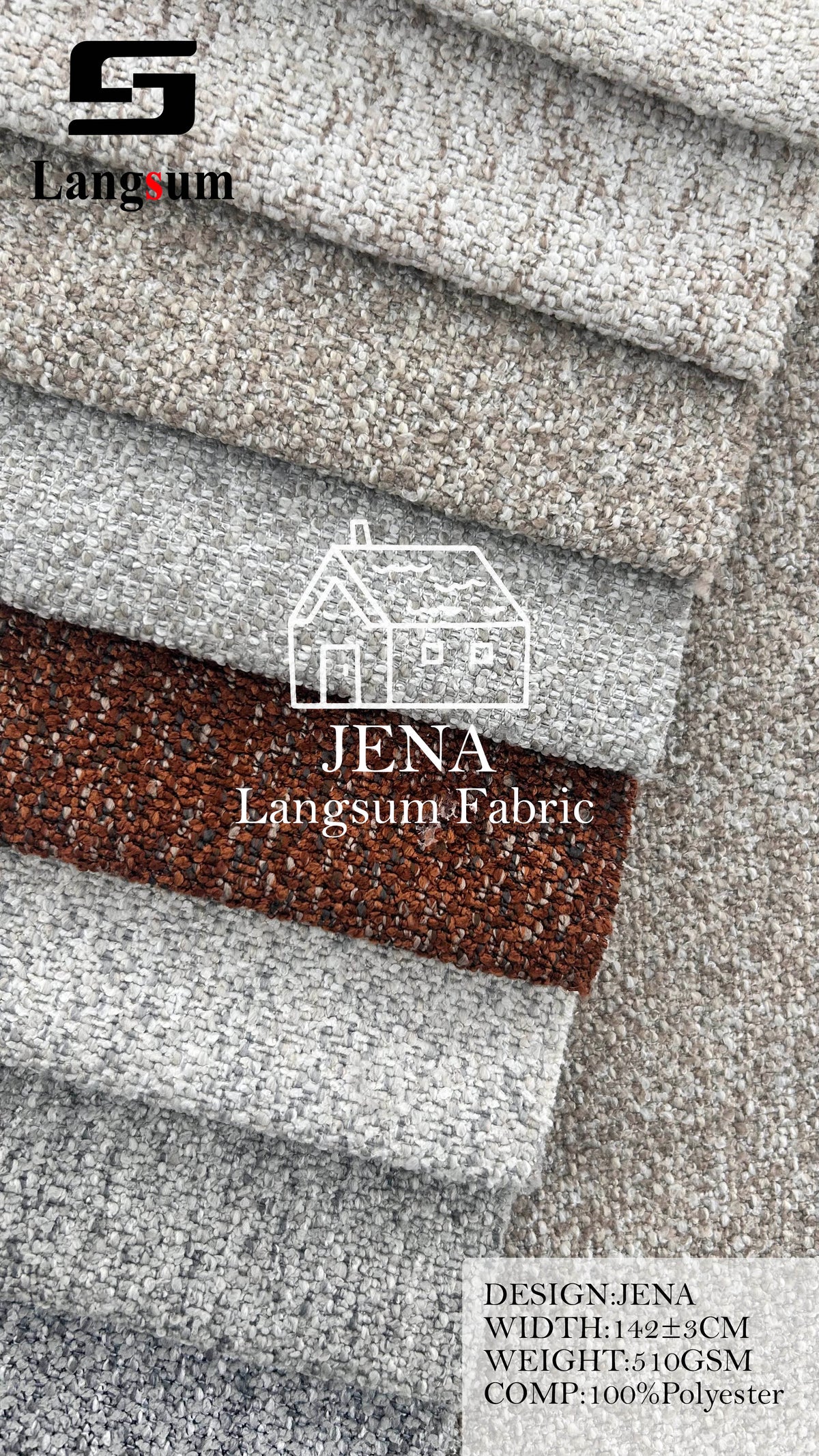 JENA Loop-Textured Polyester Upholstery Fabric – 510gsm, 56" Wide, 13 Colors Langsum Fabric