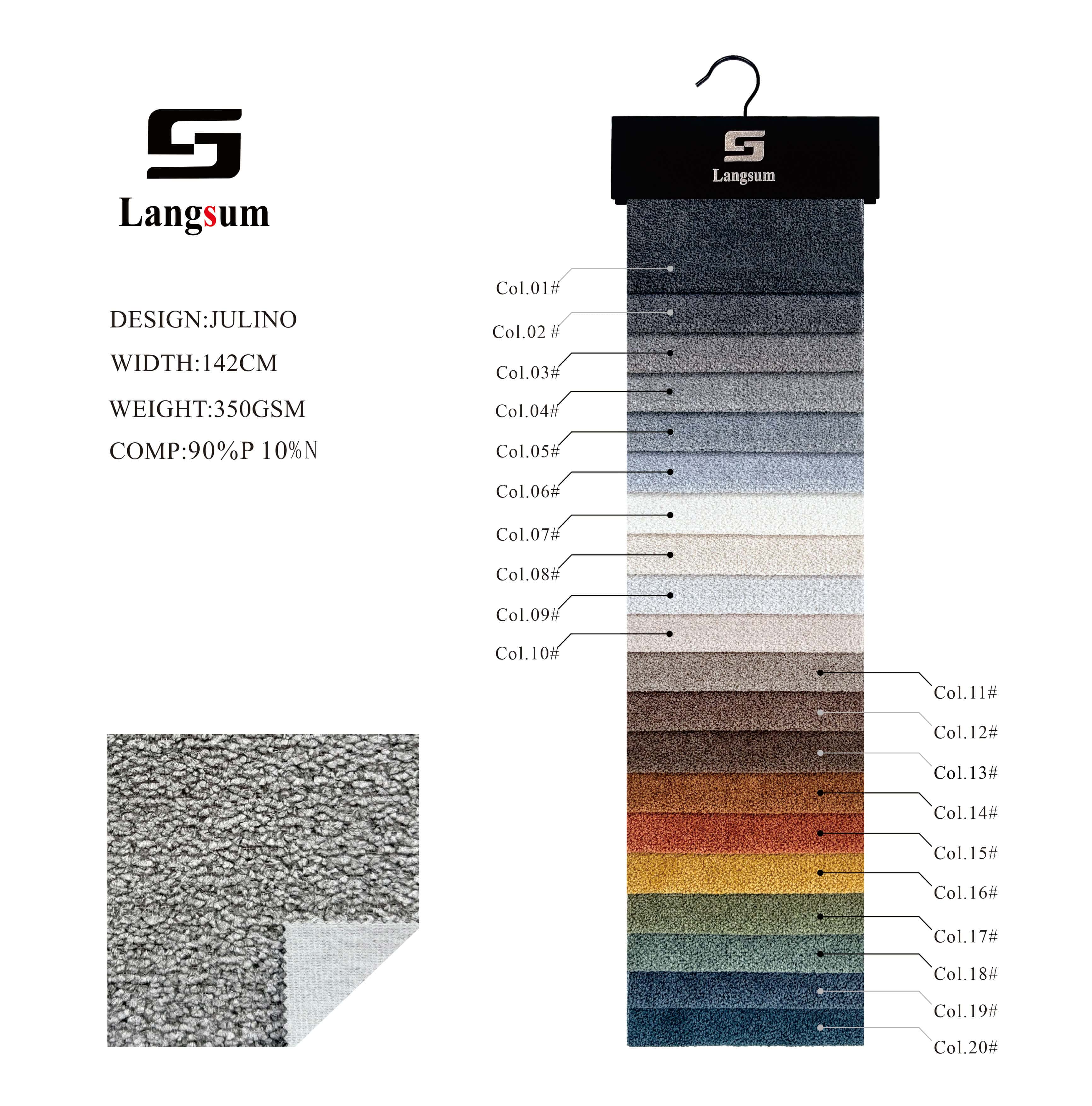 JULINO Boucle Fabric Polyester Upholstery Fabric – 350gsm, 56" Wide, 20 Colors Langsum Fabric