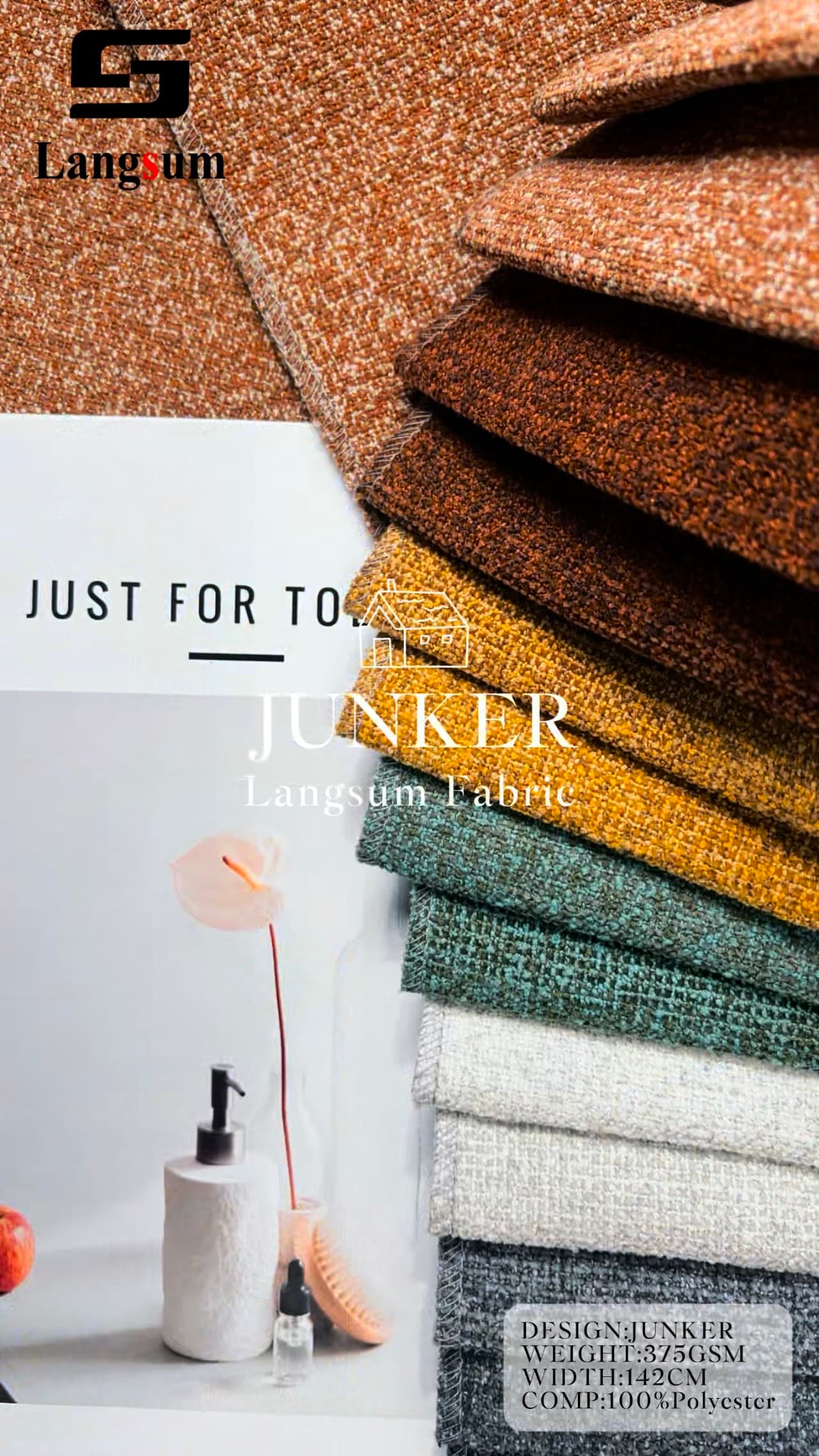 JUNKER Boucle Fabric Polyester Upholstery Fabric – 375gsm, 56" Wide, 26 Colors Langsum Fabric
