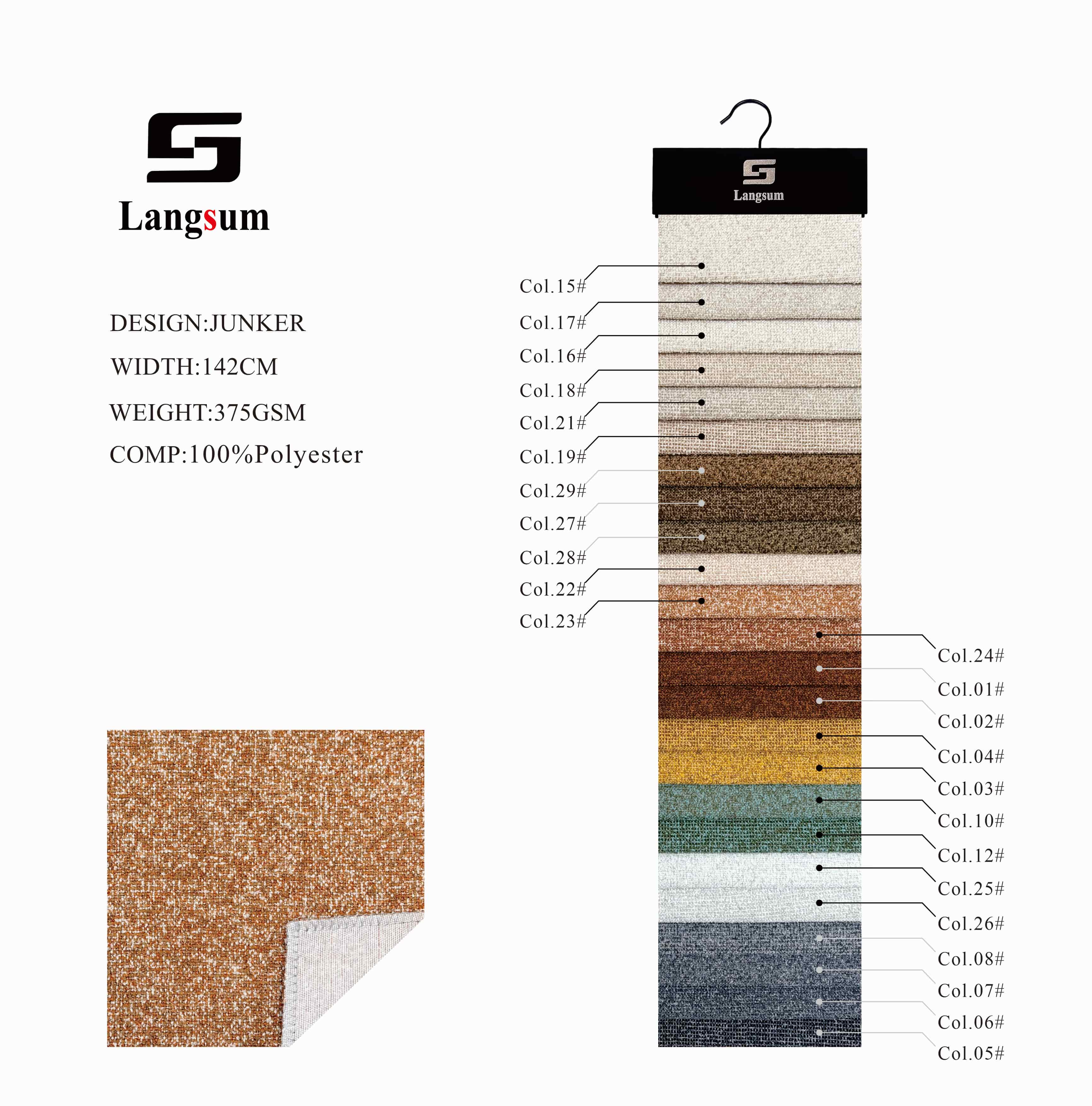 JUNKER Boucle Fabric Polyester Upholstery Fabric – 375gsm, 56" Wide, 26 Colors Langsum Fabric