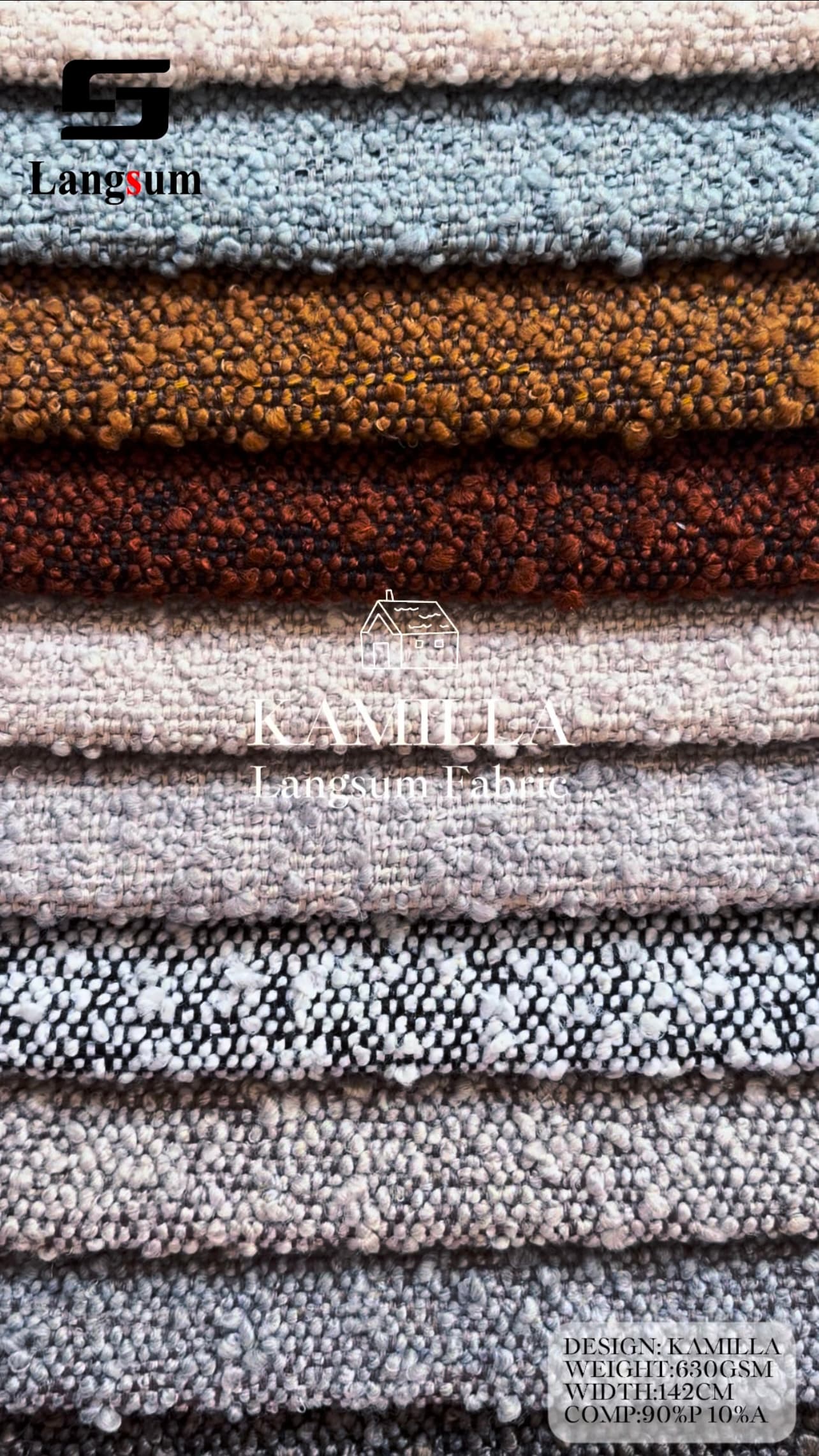 KAMILLA Boucle Fabric Polyester Upholstery Fabric – 630gsm, 56" Wide, 20 Colors Langsum Fabric