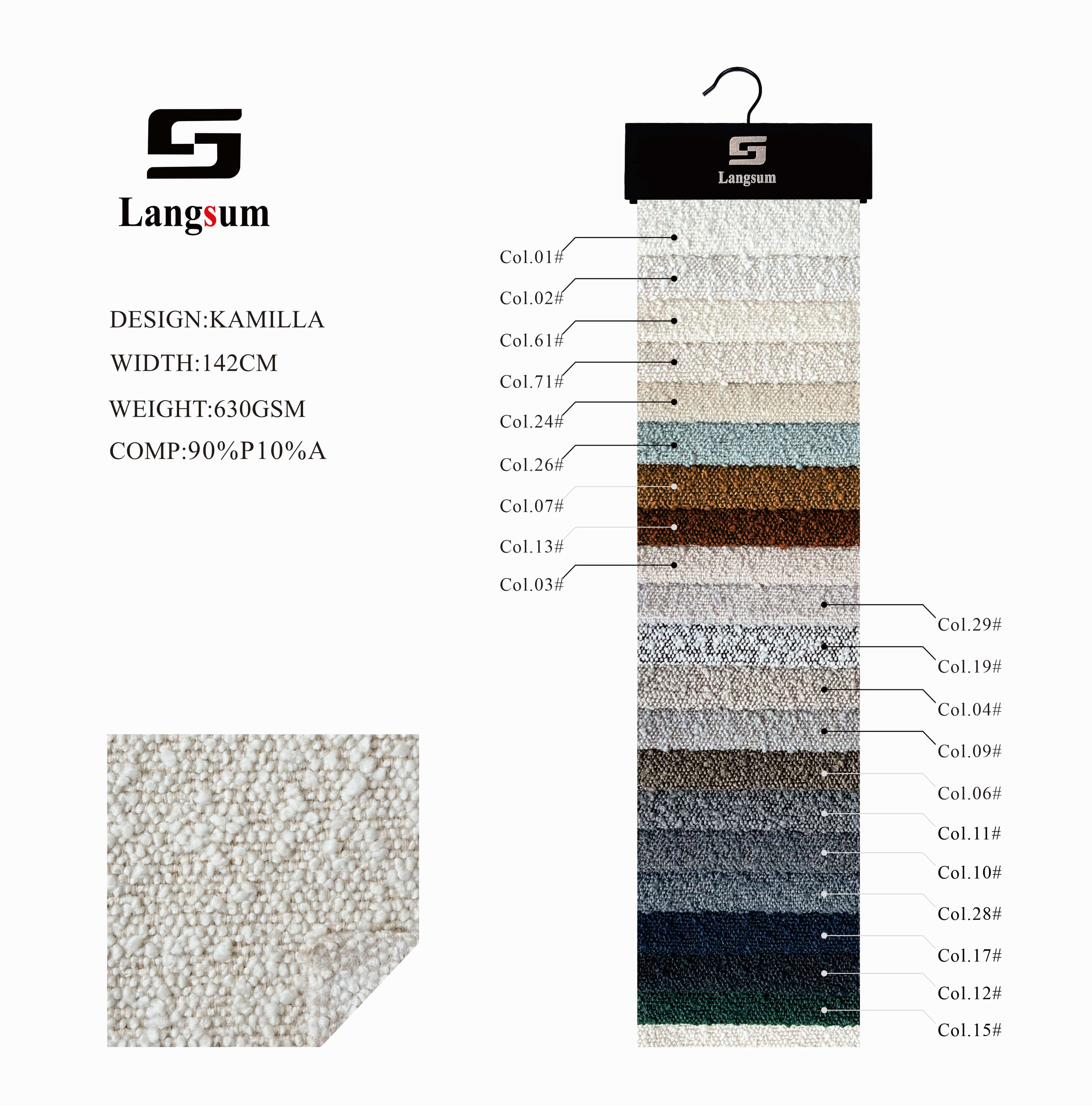 KAMILLA Boucle Fabric Polyester Upholstery Fabric – 630gsm, 56" Wide, 20 Colors Langsum Fabric