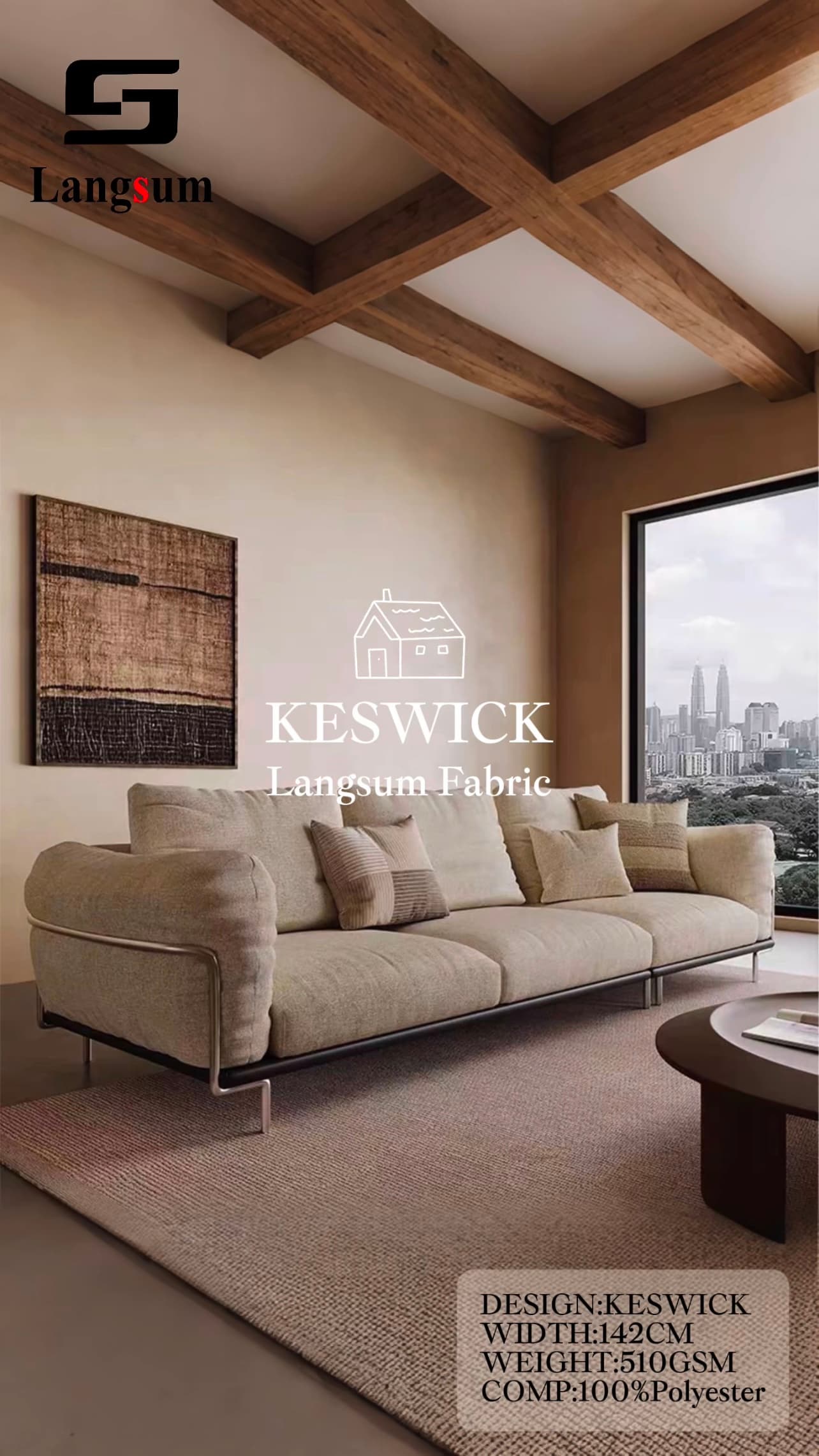 KESWICK Linen looking fabric Polyester Upholstery Fabric – 510gsm, 56" Wide, 18 Colors Langsum Fabric