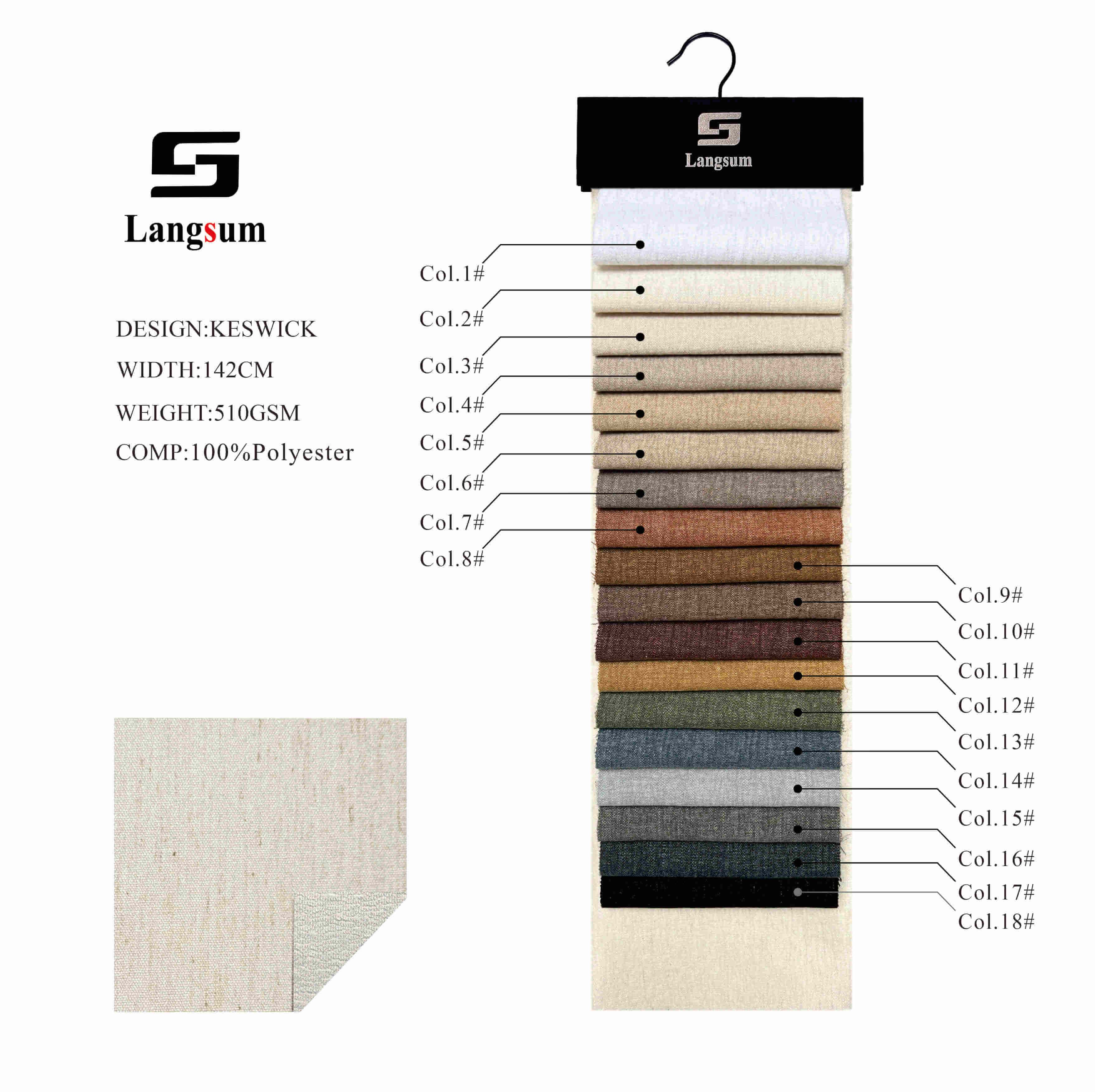 KESWICK Linen looking fabric Polyester Upholstery Fabric – 510gsm, 56" Wide, 18 Colors Langsum Fabric