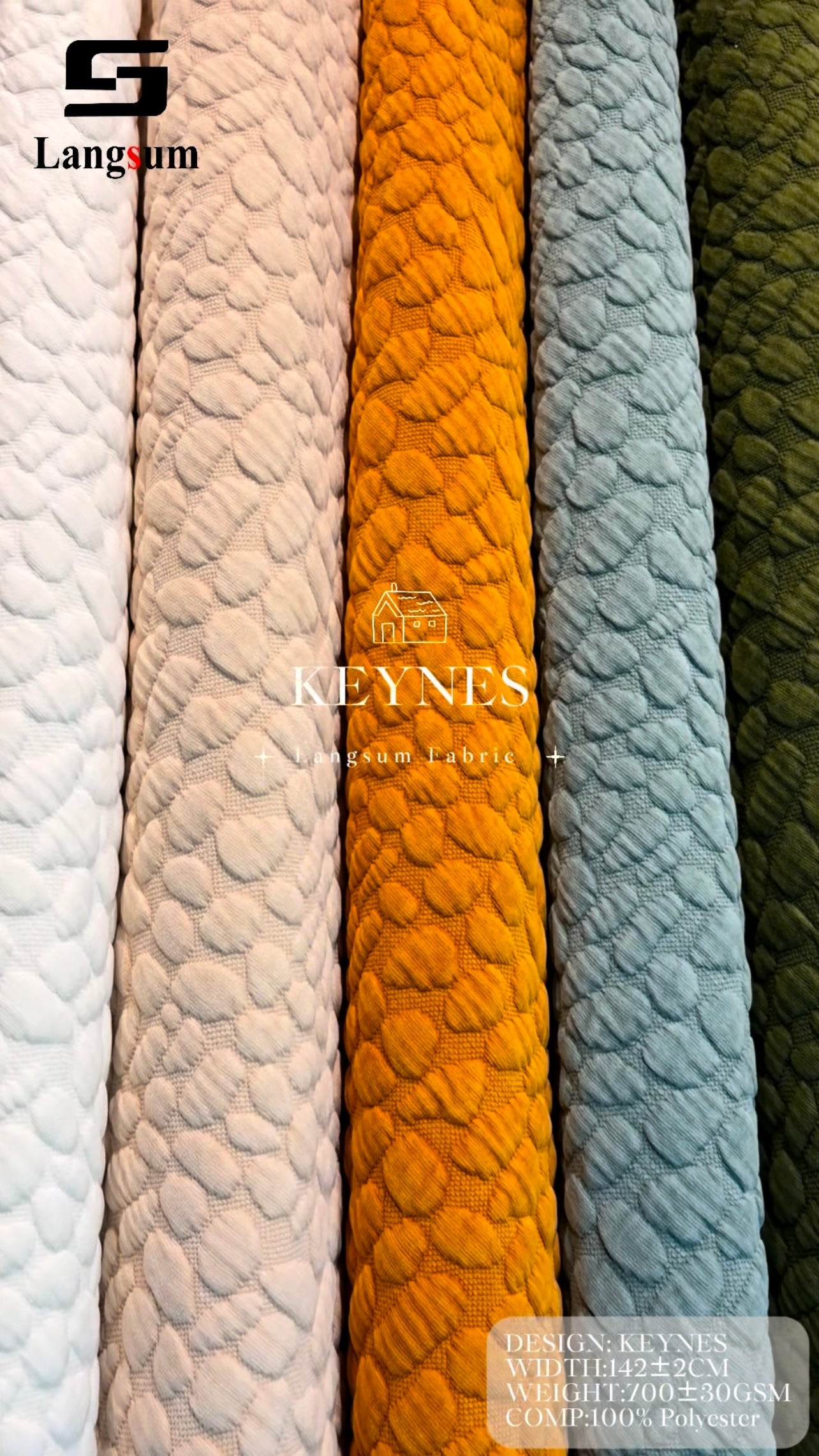 KEYNES Circle knitted Jaquard Textured Polyester Upholstery Fabric – 700GSM, 56" Wide, 8 Colors Langsum Fabric