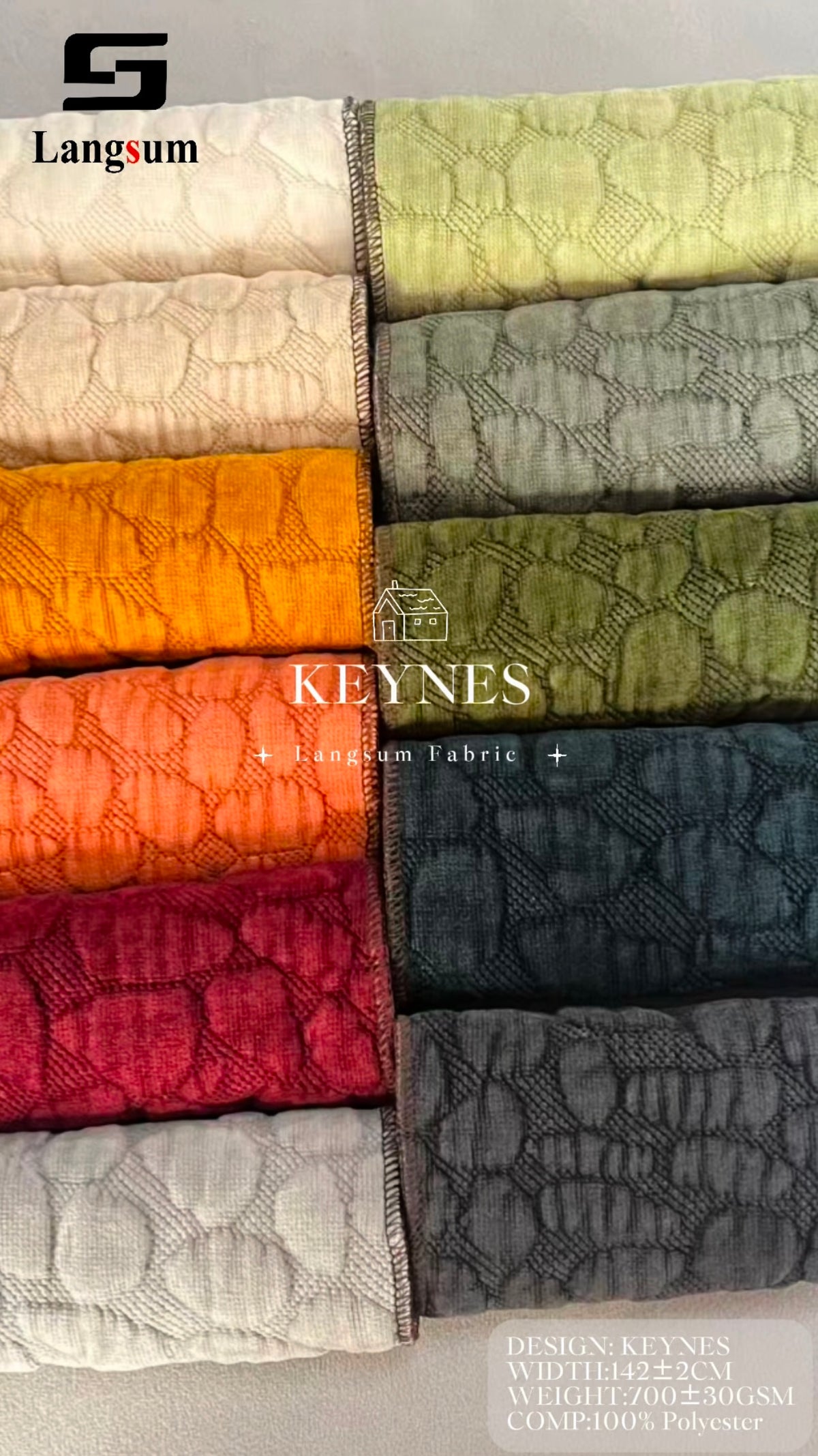 KEYNES Raised-Geometric Polyester Upholstery Fabric – 700±30gsm, 56" Wide Langsum Fabric
