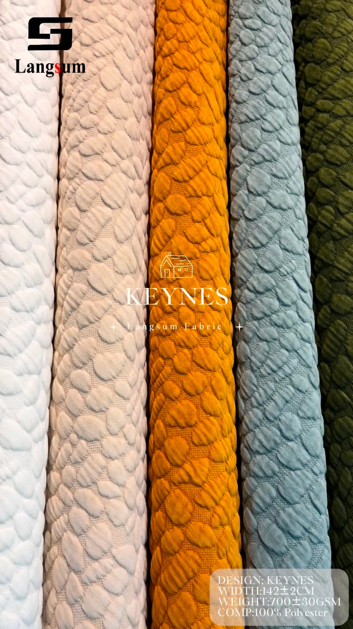 KEYNES Raised-Geometric Polyester Upholstery Fabric – 700±30gsm, 56" Wide Langsum Fabric