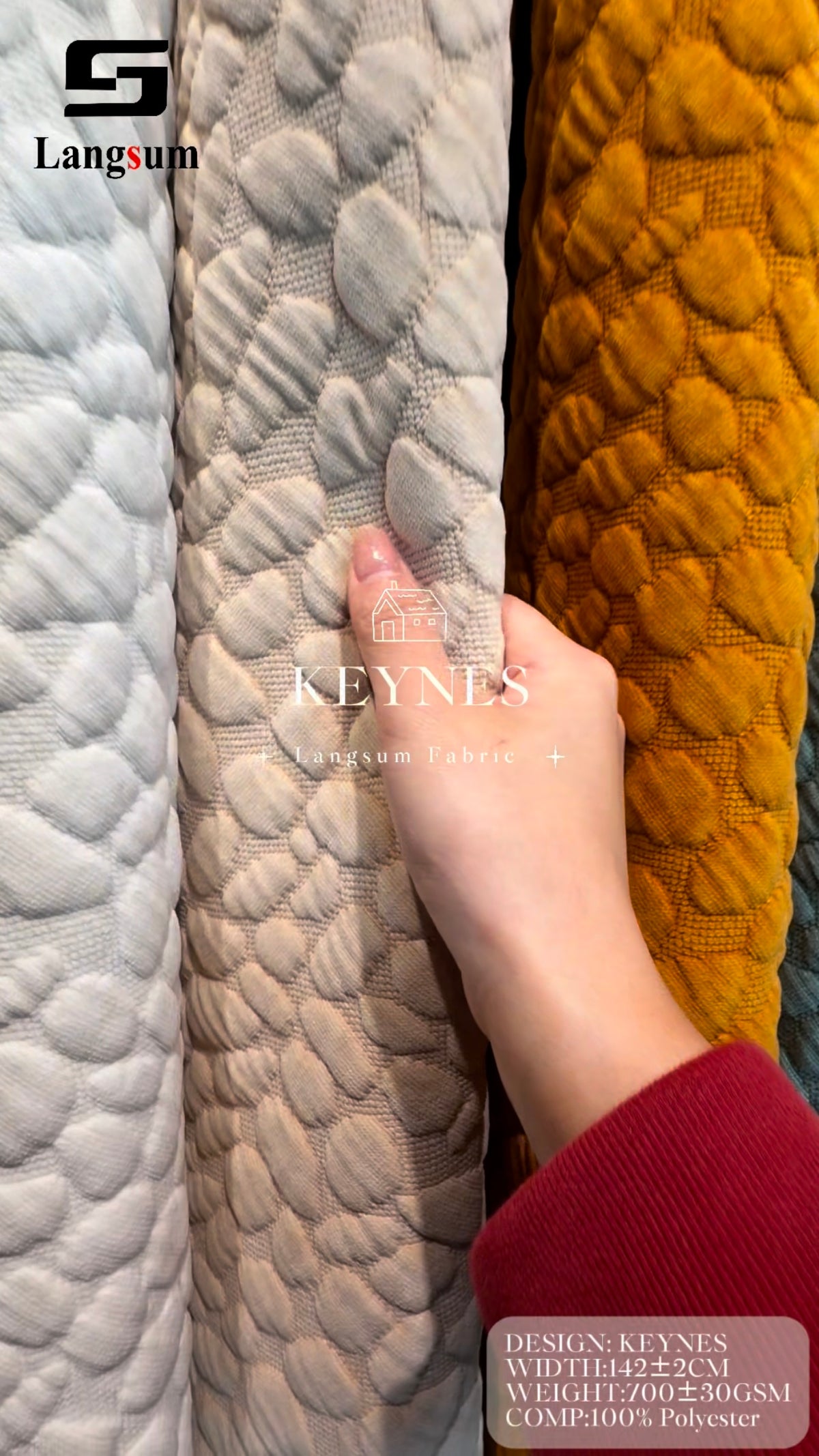 KEYNES Raised-Geometric Polyester Upholstery Fabric – 700±30gsm, 56" Wide Langsum Fabric