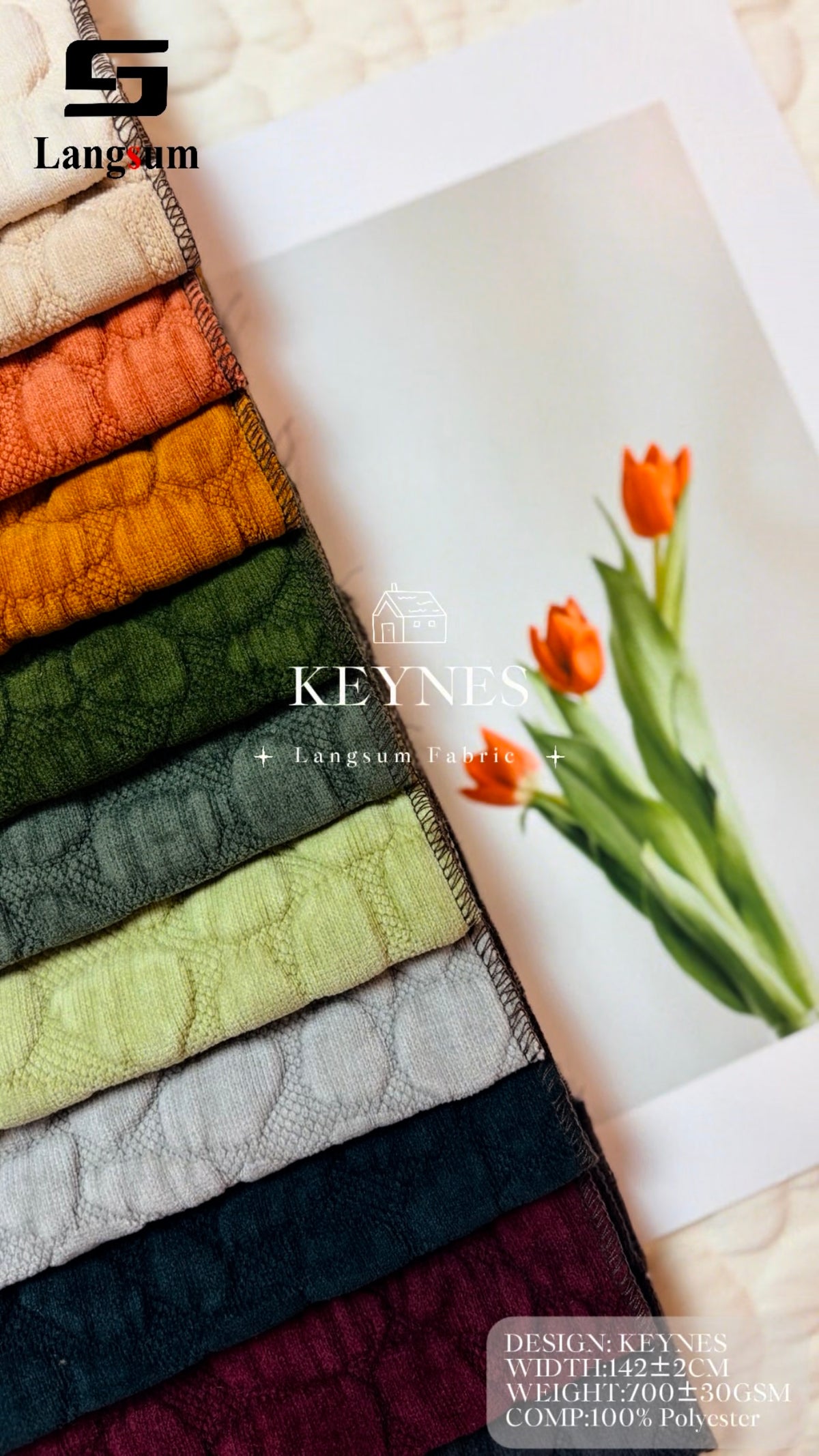 KEYNES Raised-Geometric Polyester Upholstery Fabric – 700±30gsm, 56" Wide Langsum Fabric