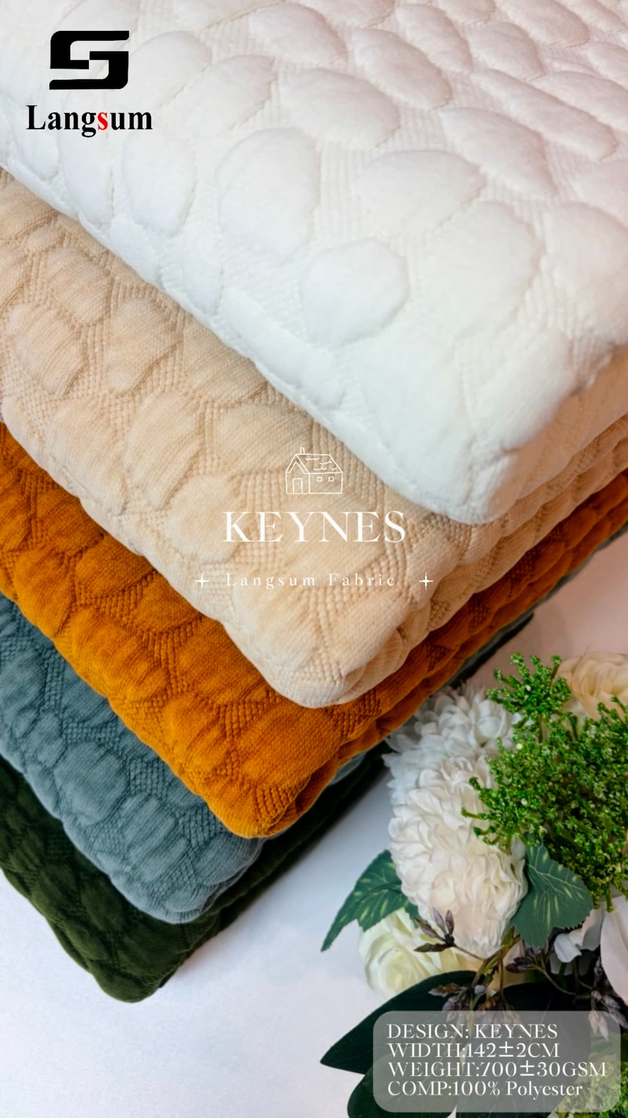 KEYNES Circle knitted Jaquard Textured Polyester Upholstery Fabric – 700GSM, 56" Wide, 8 Colors Langsum Fabric