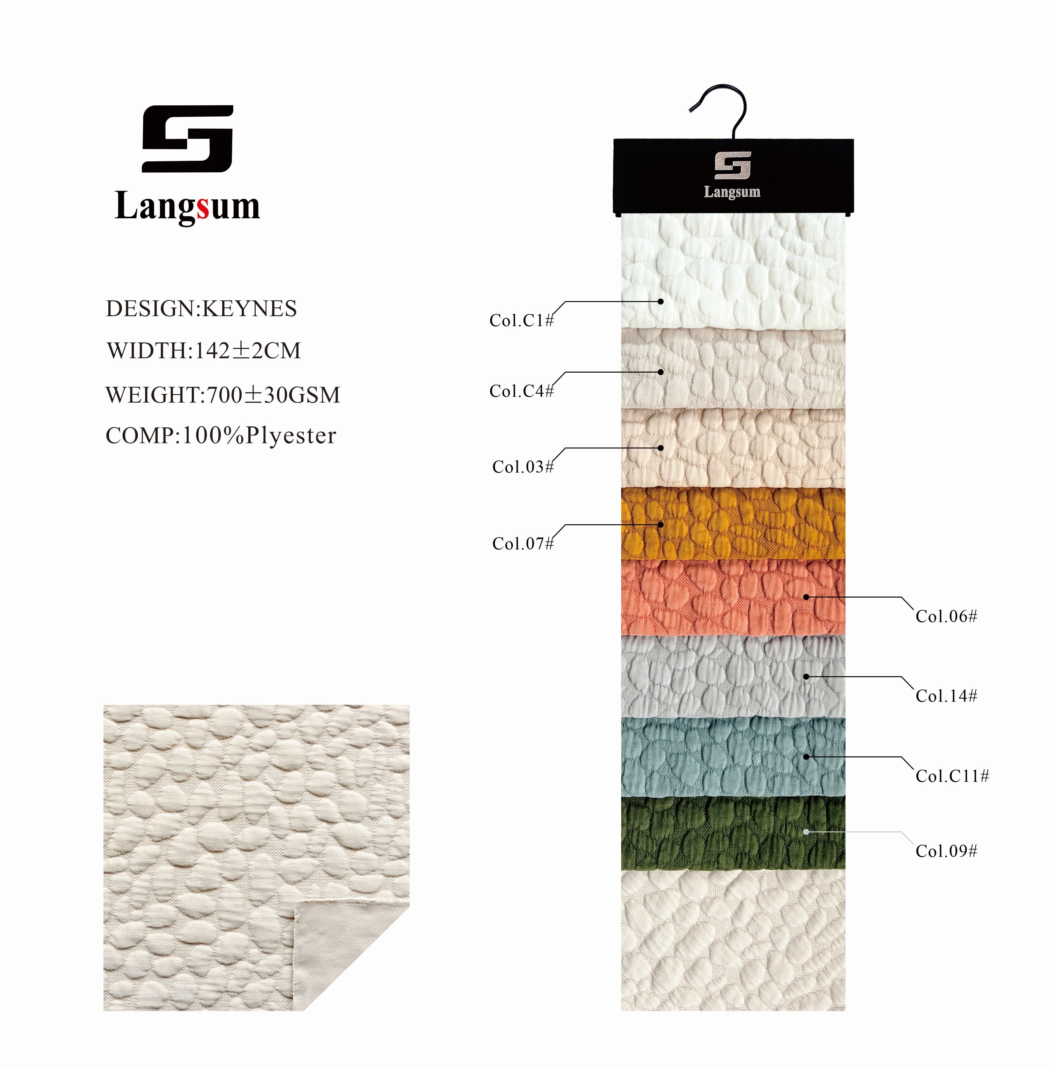KEYNES Circle knitted Jaquard Textured Polyester Upholstery Fabric – 700GSM, 56" Wide, 8 Colors Langsum Fabric
