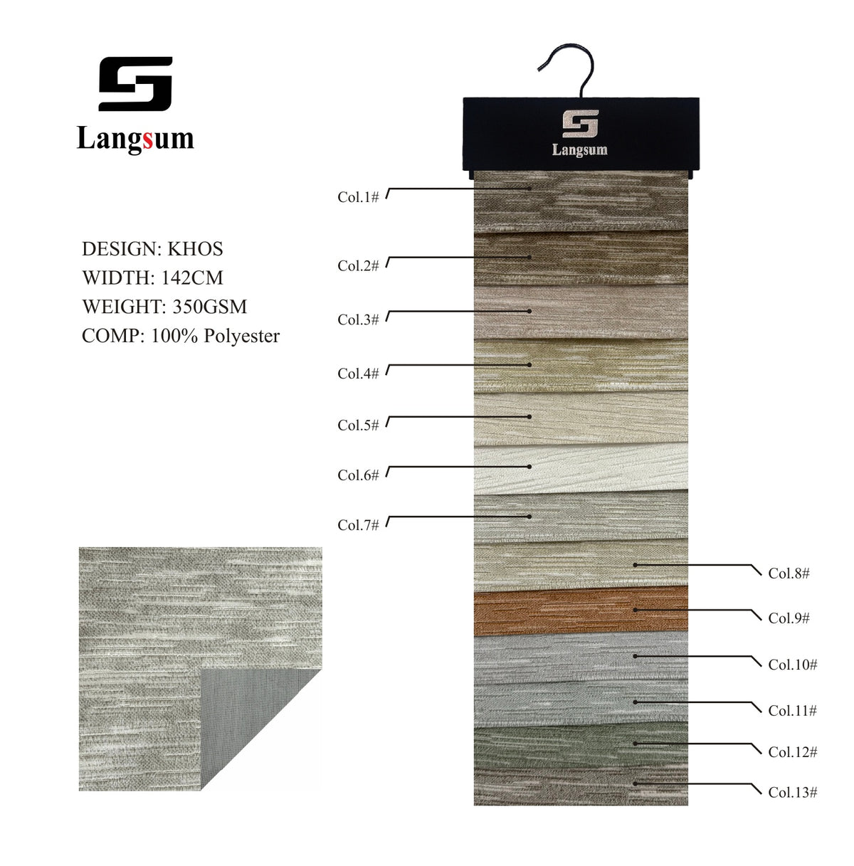 KHOS Linear-Textured Polyester Upholstery Fabric – 350gsm, 56" Wide, 13 Colors Langsum Fabric