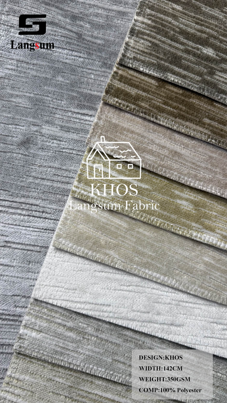 KHOS Linear-Textured Polyester Upholstery Fabric – 350gsm, 56" Wide, 13 Colors Langsum Fabric