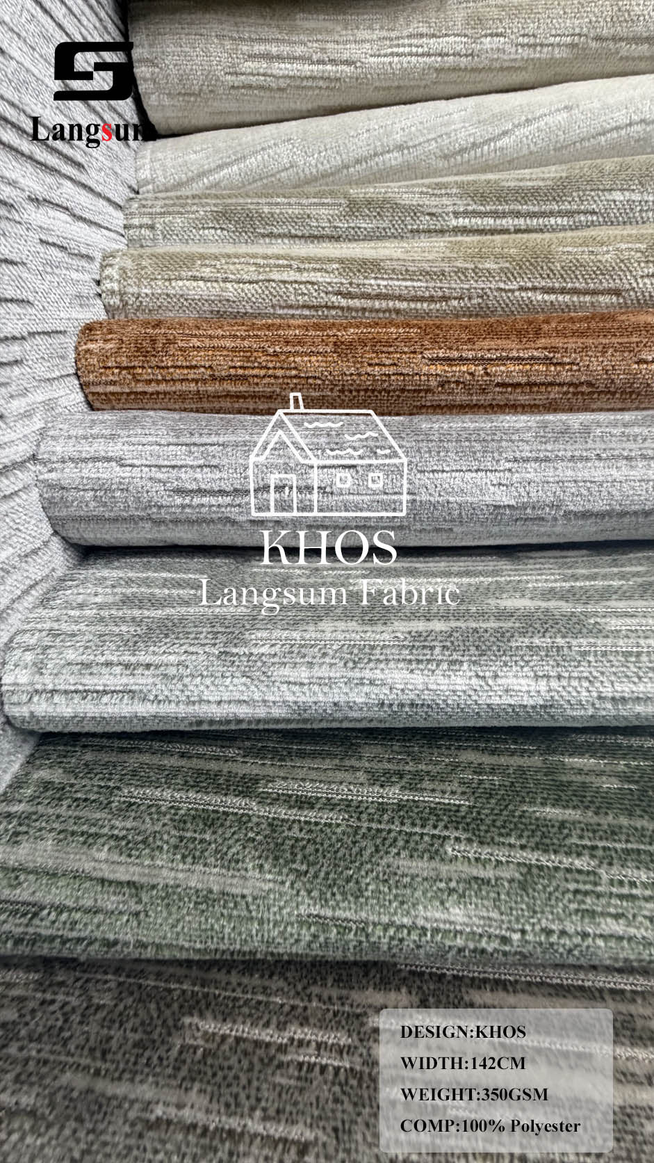 KHOS Linear-Textured Polyester Upholstery Fabric – 350gsm, 56" Wide, 13 Colors Langsum Fabric