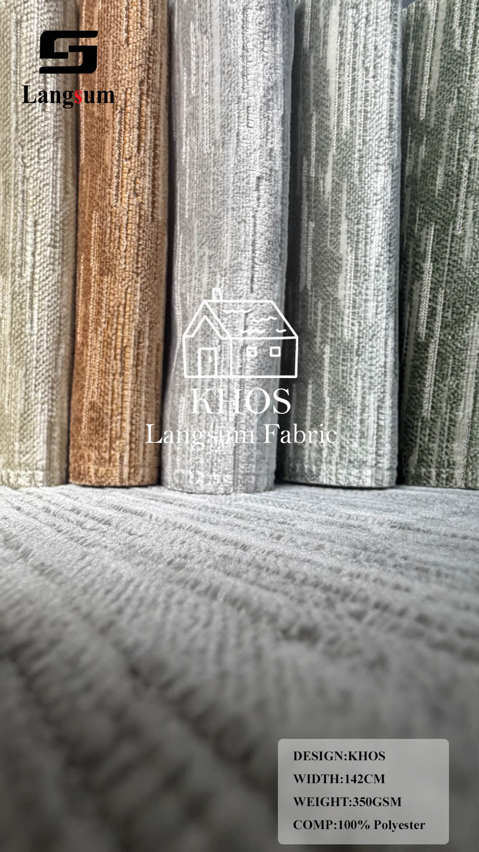 KHOS Linear-Textured Polyester Upholstery Fabric – 350gsm, 56" Wide, 13 Colors Langsum Fabric