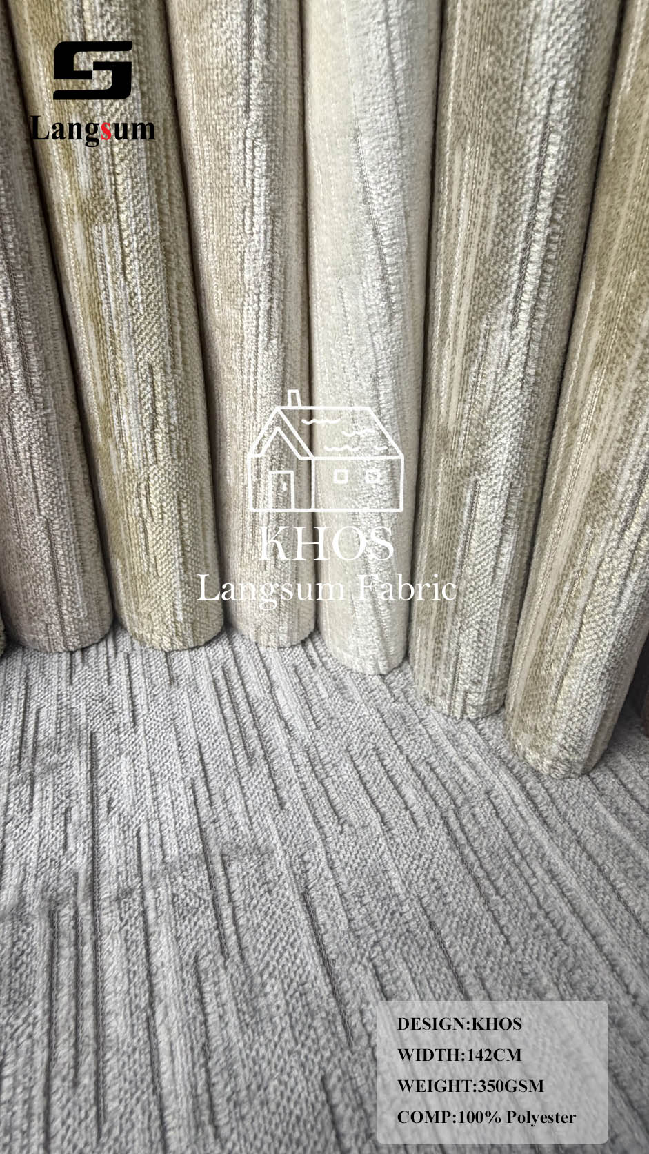 KHOS Linear-Textured Polyester Upholstery Fabric – 350gsm, 56" Wide, 13 Colors Langsum Fabric