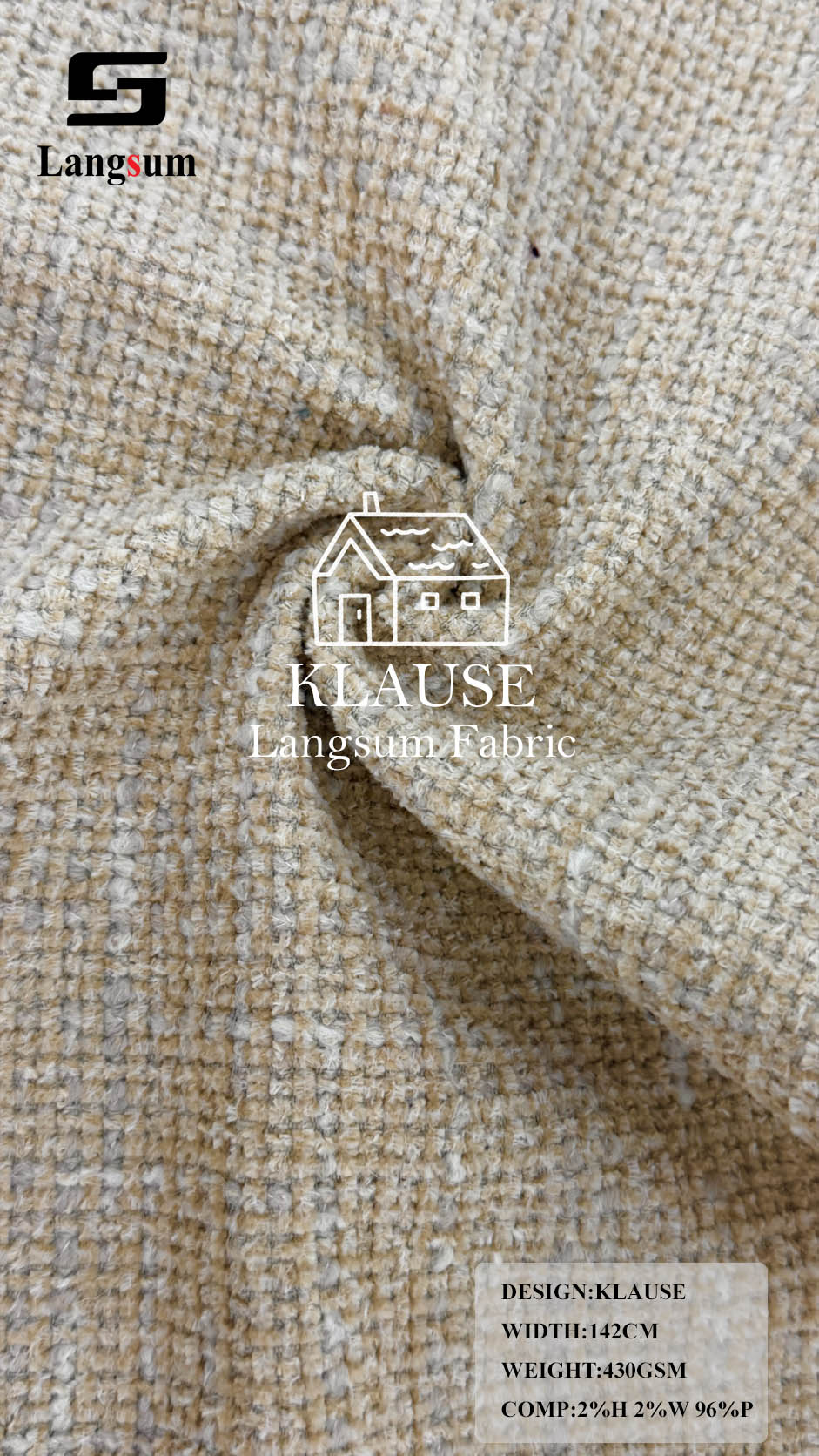 KLAUSE Chunky-Textured Upholstery Fabric – 430gsm, 56" Wide Langsum Fabric