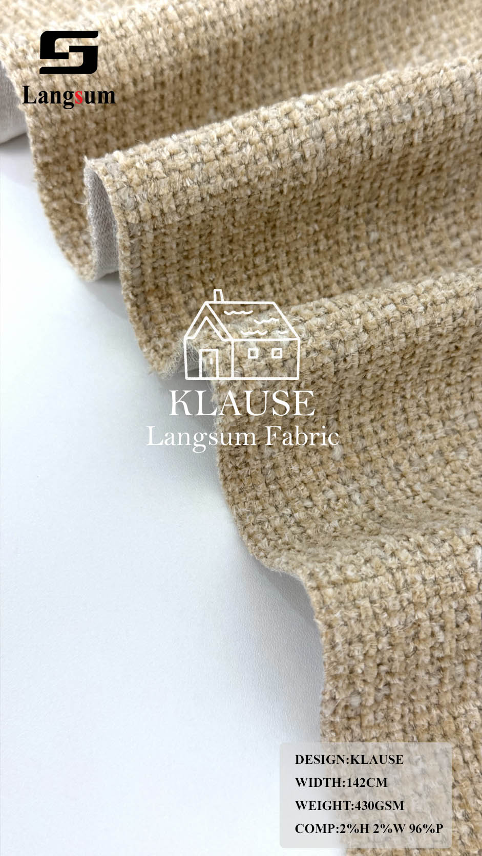 KLAUSE Chunky-Textured Upholstery Fabric – 430gsm, 56" Wide Langsum Fabric