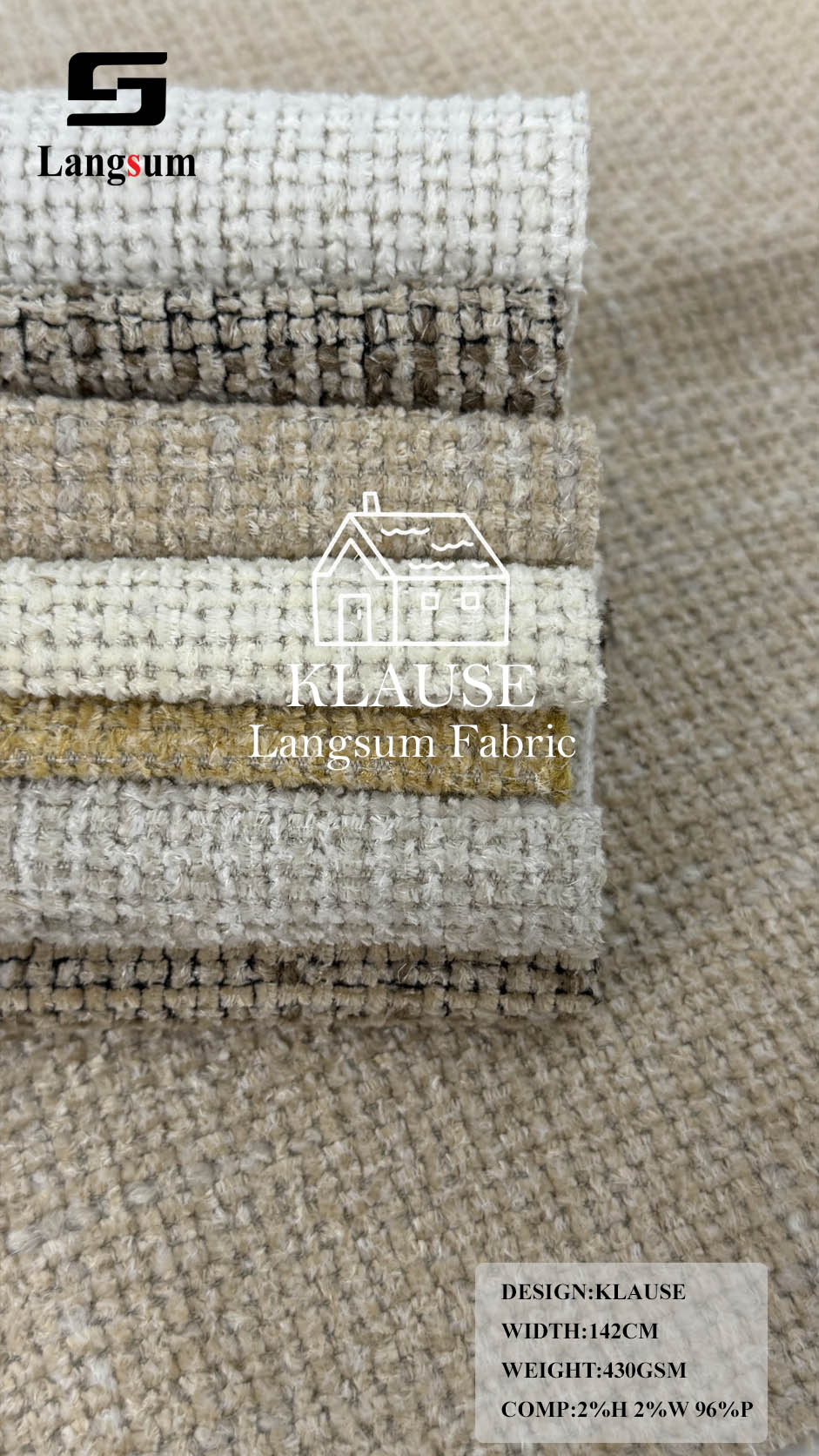 KLAUSE Chunky-Textured Upholstery Fabric – 430gsm, 56" Wide Langsum Fabric