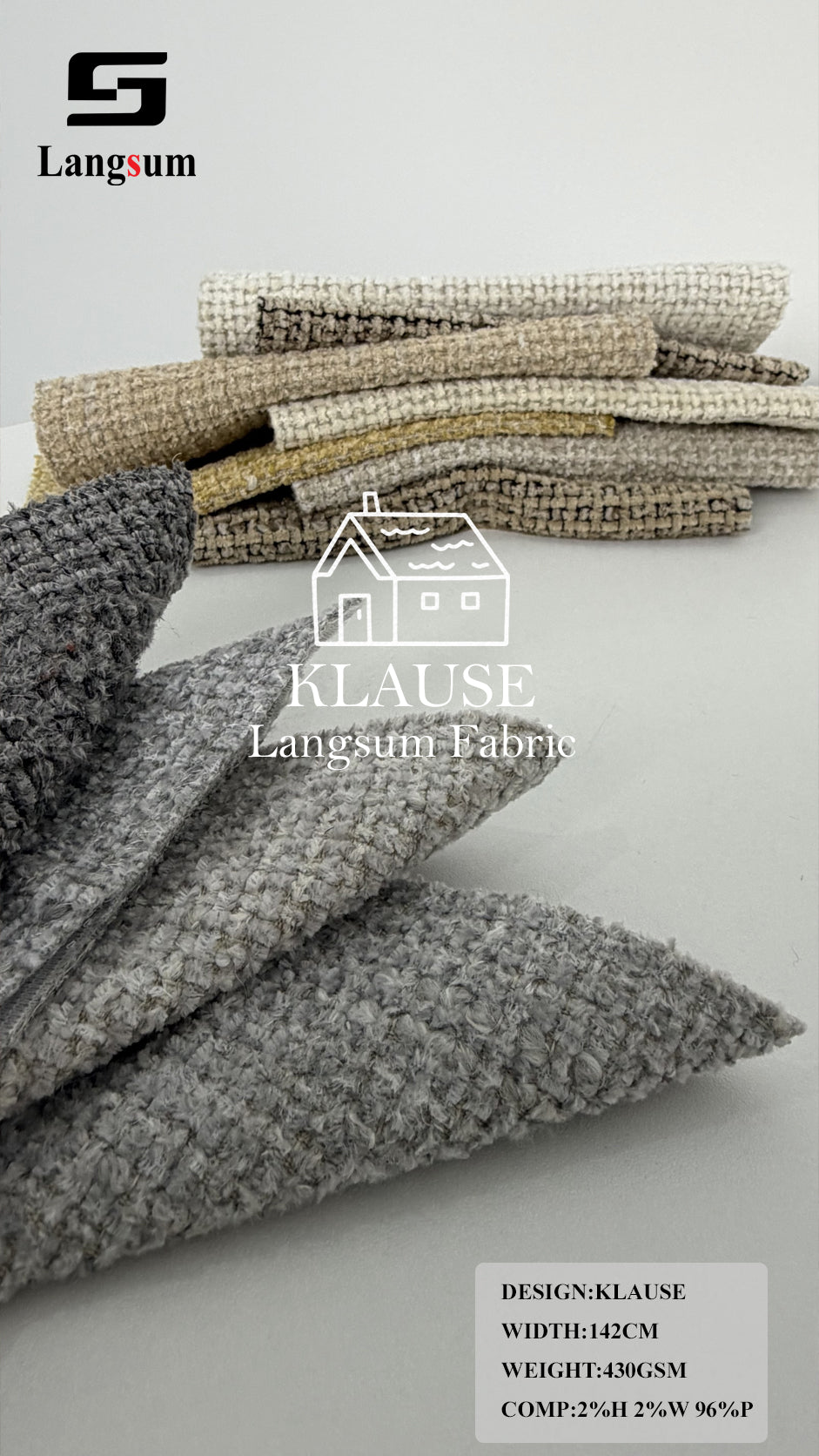 KLAUSE Chunky-Textured Upholstery Fabric – 430gsm, 56" Wide Langsum Fabric