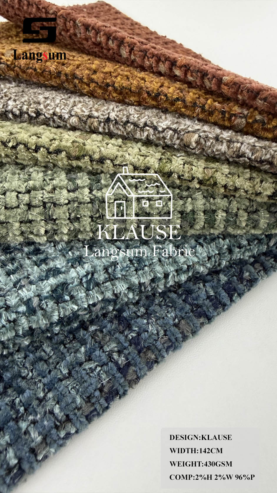 KLAUSE Chunky-Textured Upholstery Fabric – 430gsm, 56" Wide Langsum Fabric
