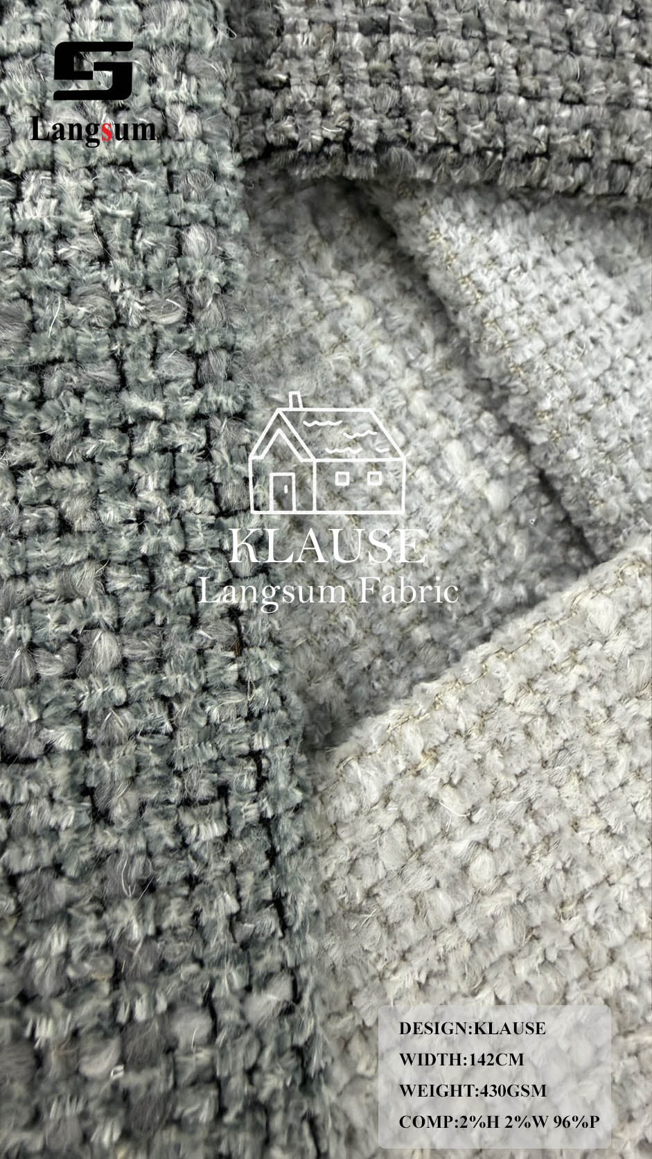 KLAUSE Chunky-Textured Upholstery Fabric – 430gsm, 56" Wide Langsum Fabric