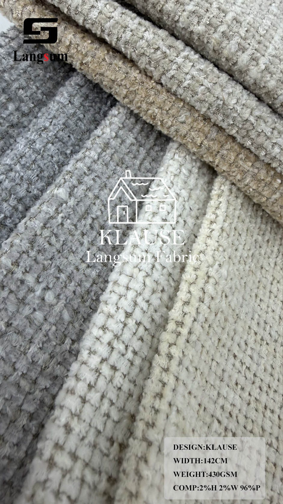 KLAUSE Chunky-Textured Upholstery Fabric – 430gsm, 56" Wide Langsum Fabric