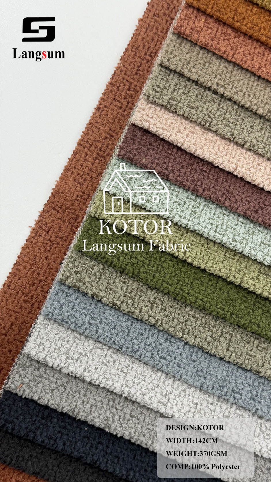 KOTOR Nubby-Textured Polyester Upholstery Fabric – 370gsm, 56" Wide Langsum Fabric