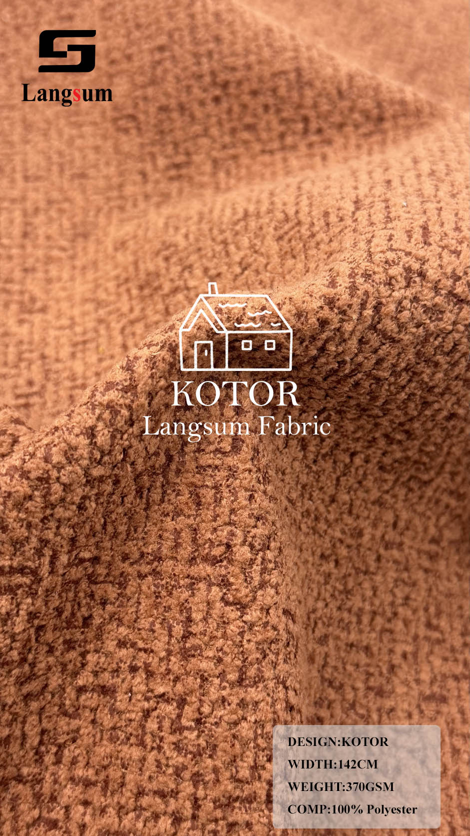 KOTOR Nubby-Textured Polyester Upholstery Fabric – 370gsm, 56" Wide Langsum Fabric