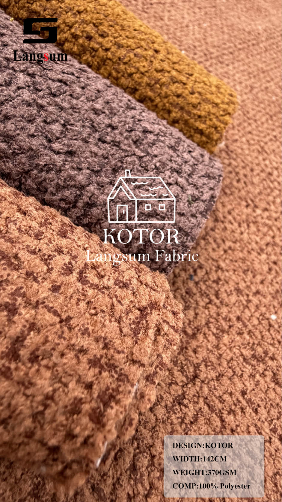 KOTOR Nubby-Textured Polyester Upholstery Fabric – 370gsm, 56" Wide Langsum Fabric