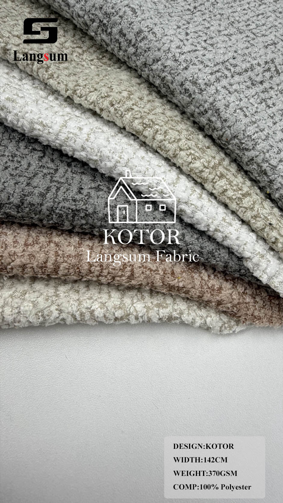 KOTOR Nubby-Textured Polyester Upholstery Fabric – 370gsm, 56" Wide Langsum Fabric