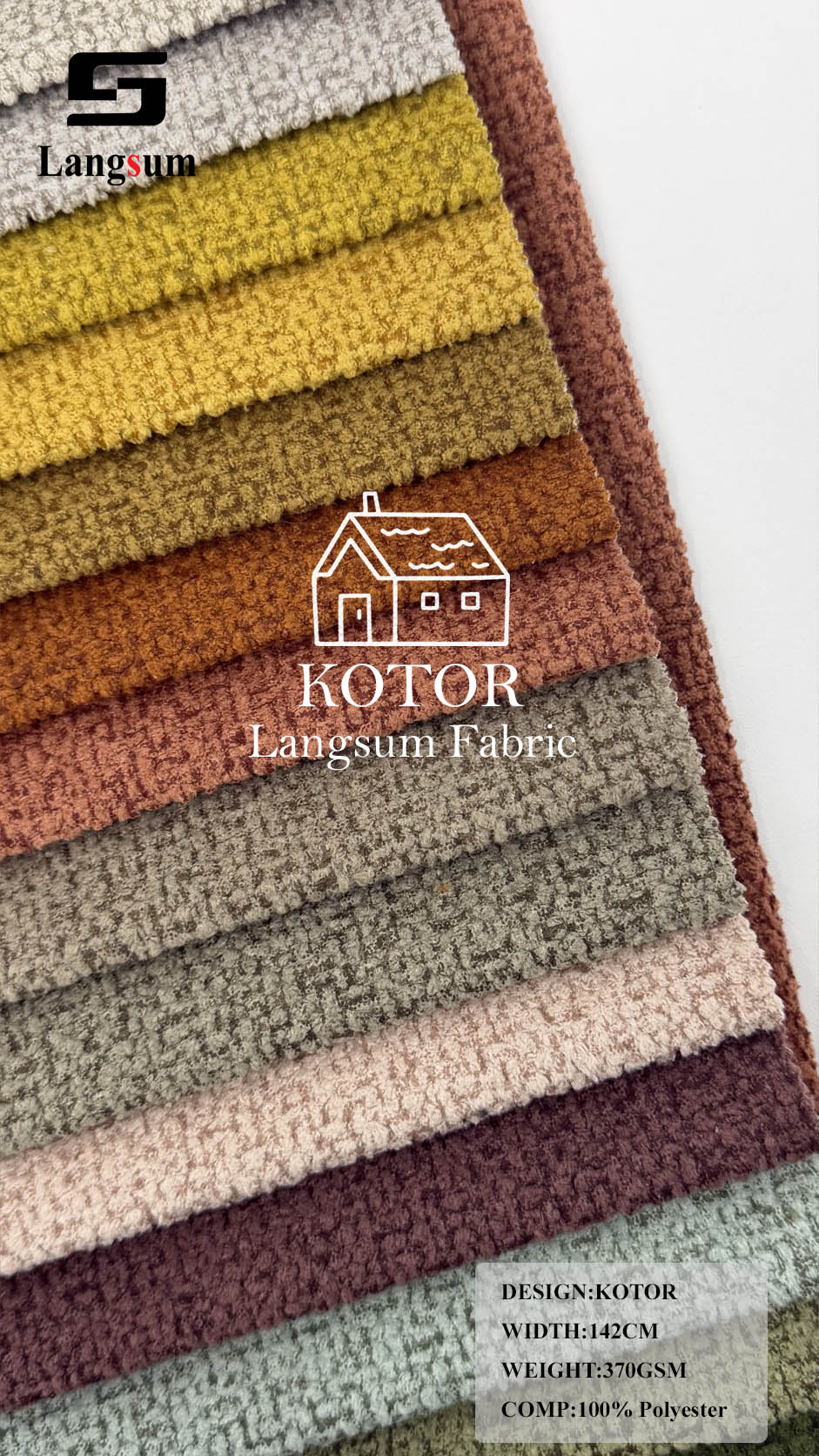 KOTOR Nubby-Textured Polyester Upholstery Fabric – 370gsm, 56" Wide Langsum Fabric